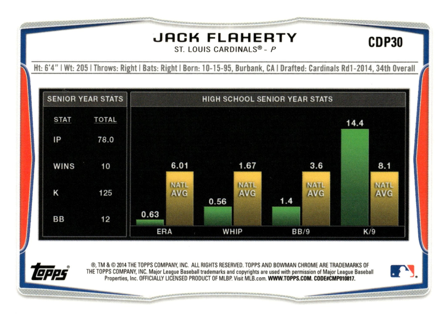 Jack Flaherty 2014 Bowman Chrome CDP30 - Collector Store LLC