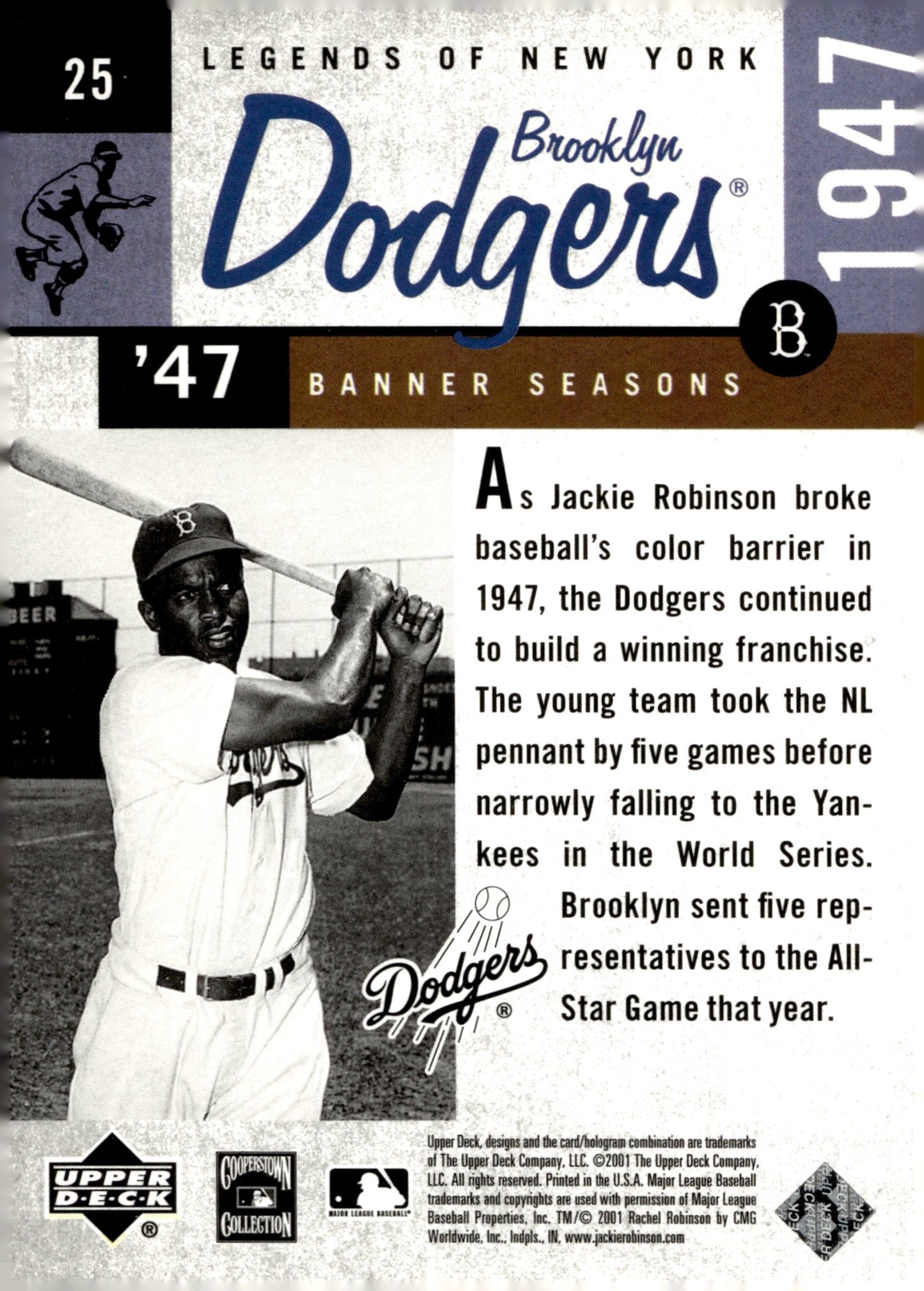 Jackie Robinson 2001 Upper Deck Legends of New York Banner Seasons #25 - Collector Store LLC