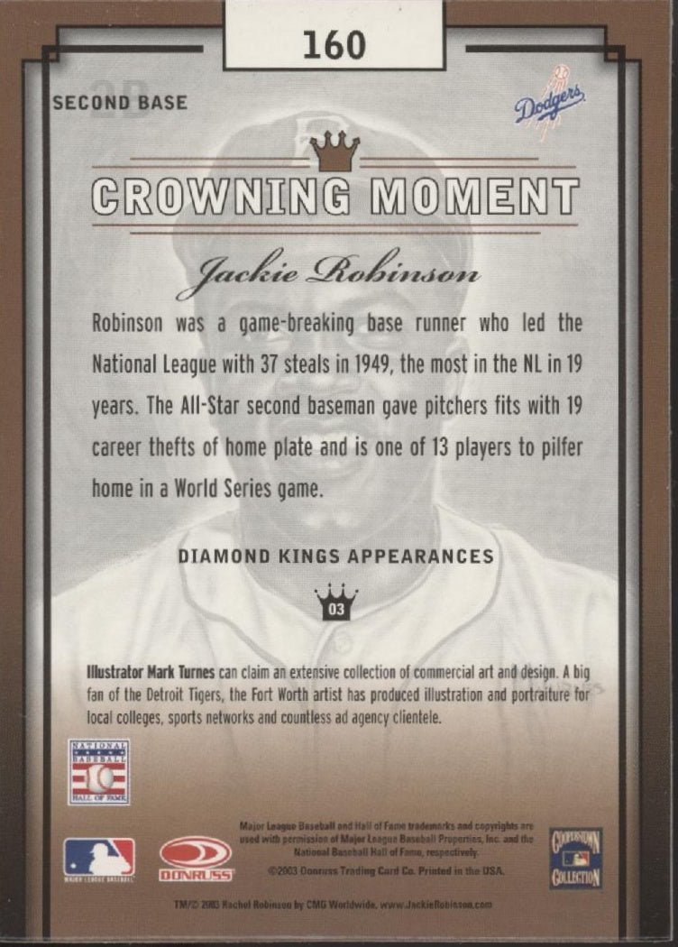 Jackie Robinson 2003 Donruss Diamond Kings Crowning Moment #160 - Collector Store LLC
