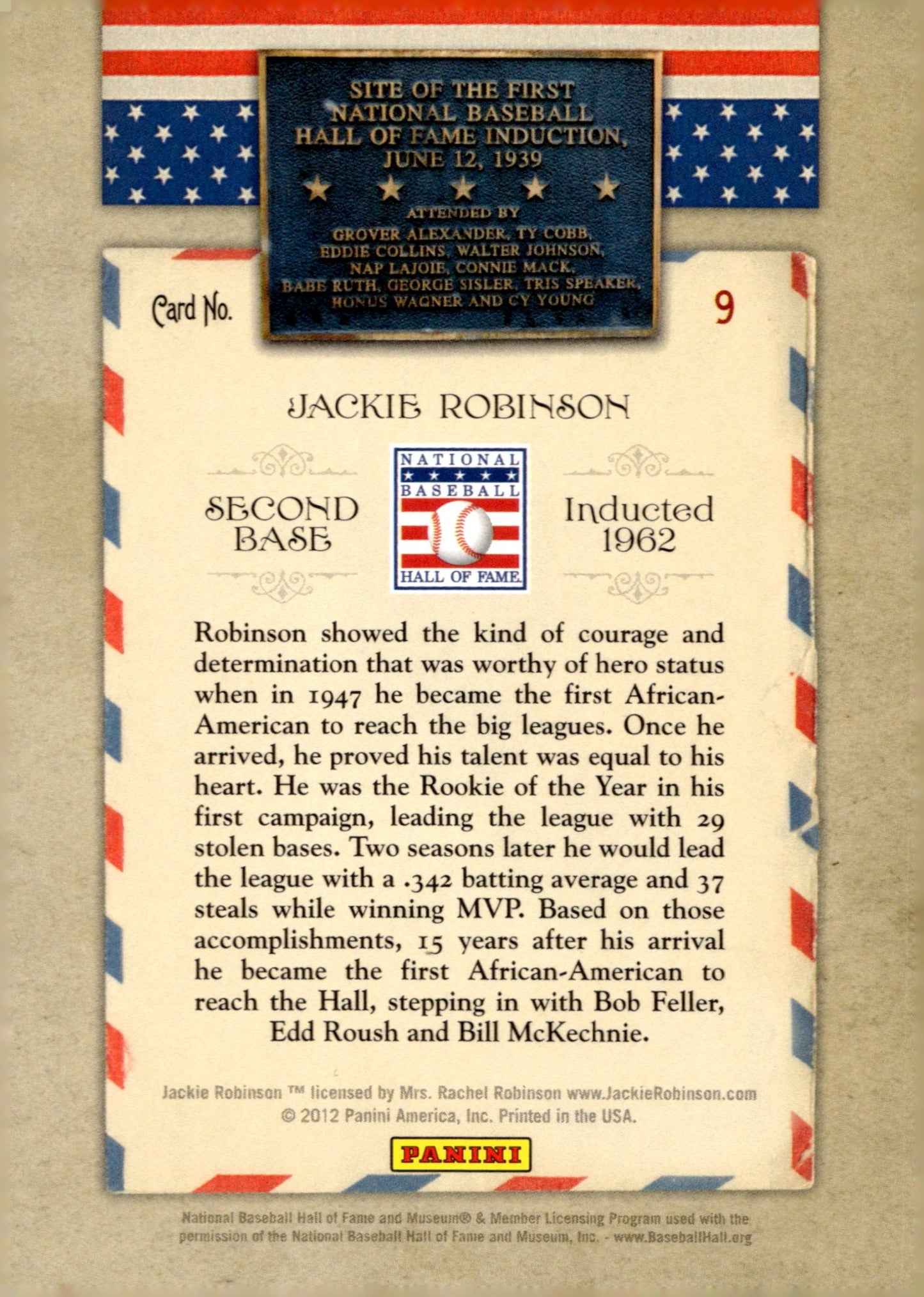 Jackie Robinson 2012 Panini Cooperstown Hall of Fame Induction Year 9 - Collector Store LLC