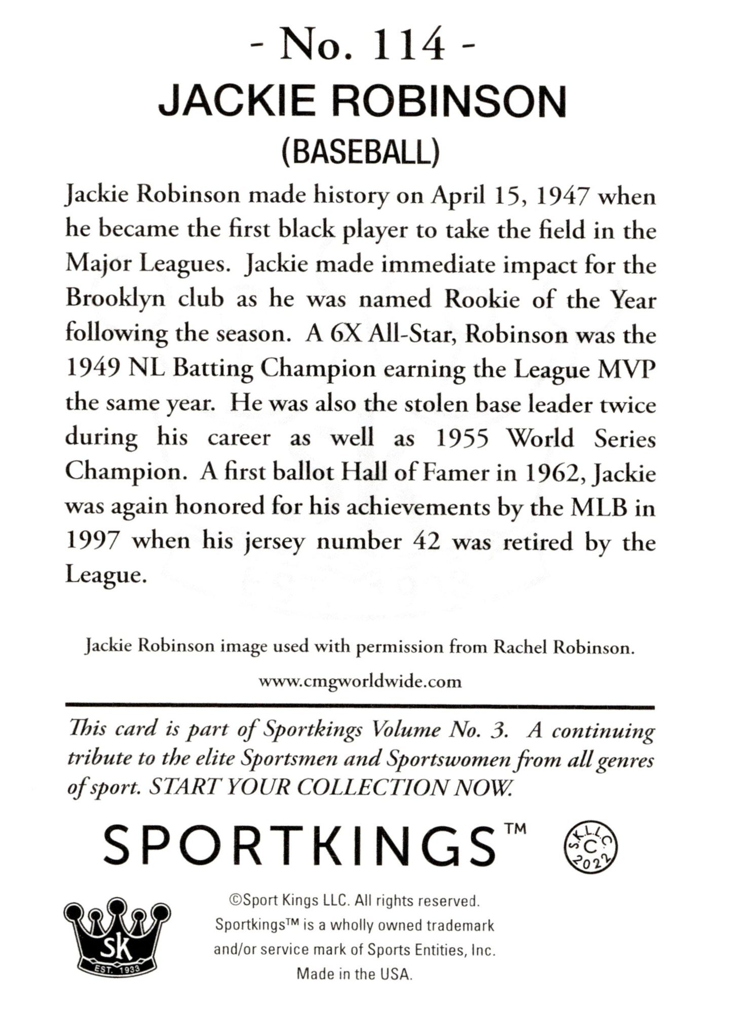Jackie Robinson 2022 Sportkings Volume 3 114 - Collector Store LLC