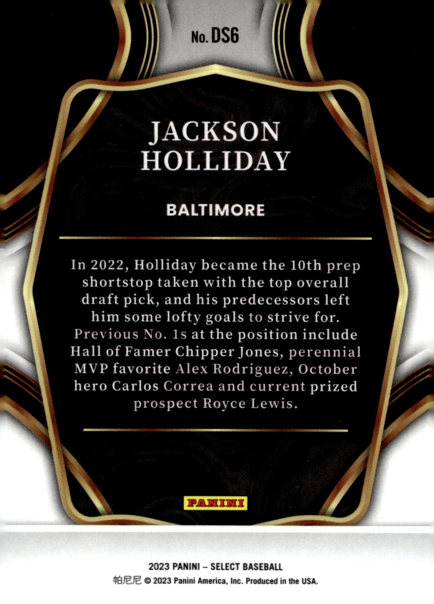 Jackson Holliday 2023 Panini Select Draft Selections #DS6 - Collector Store LLC
