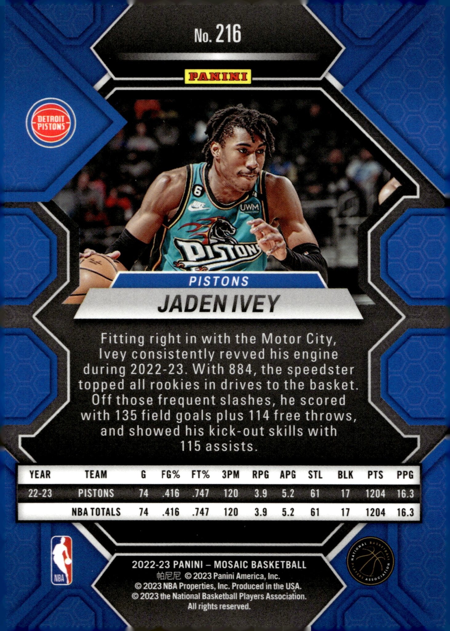 Jaden Ivey 2022 - 23 Panini Mosaic RC #216 - Collector Store LLC