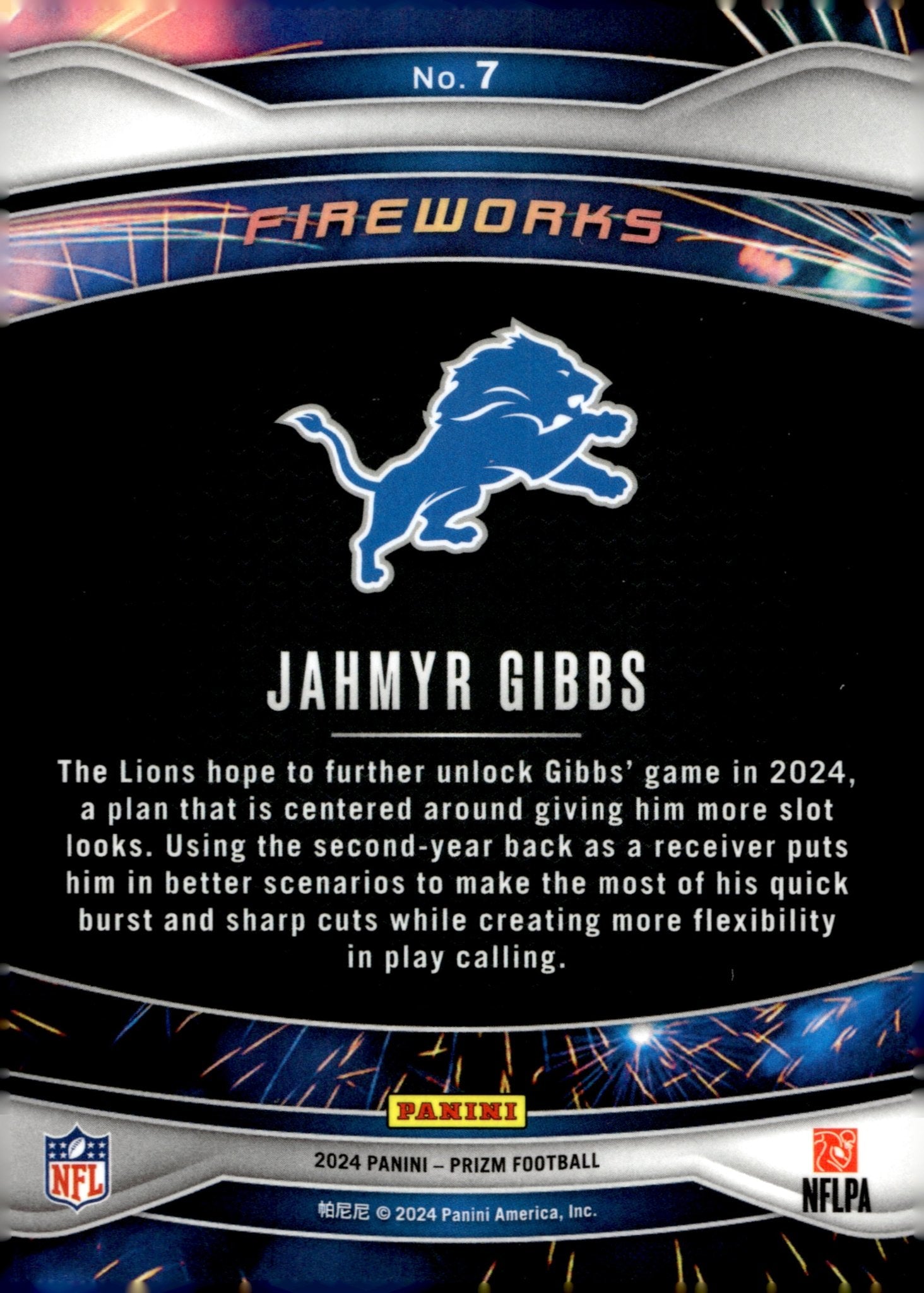Jahmyr Gibbs 2024 Panini Prizm Fireworks #7 #1 - Collector Store LLC