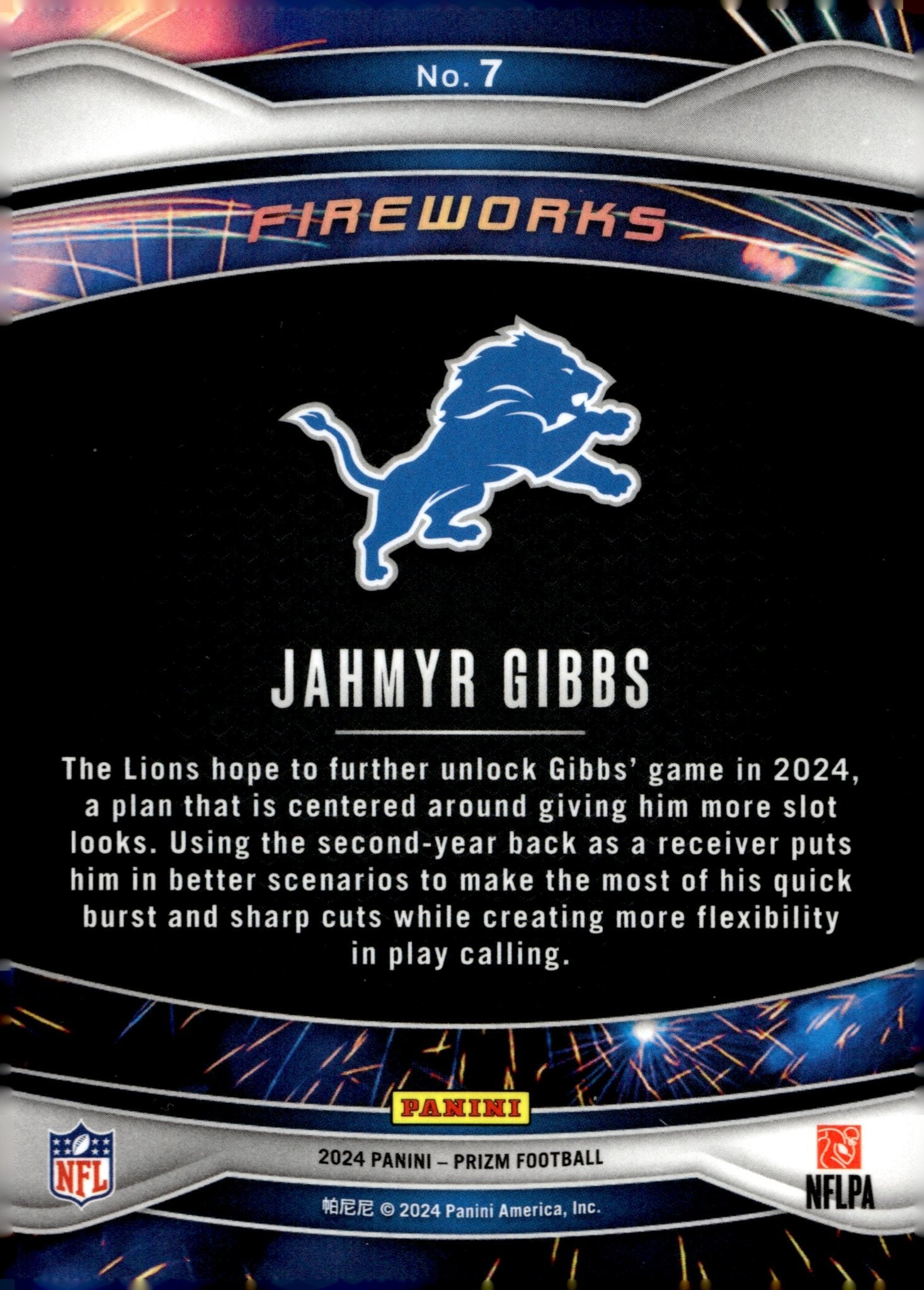 Jahmyr Gibbs 2024 Panini Prizm Fireworks #7 #2 - Collector Store LLC