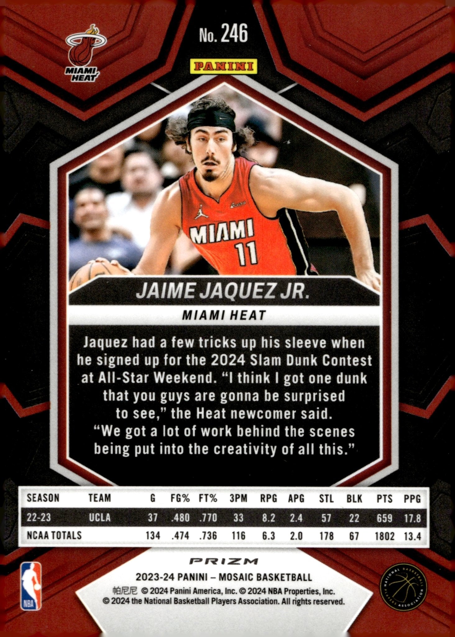 Jaime Jaquez Jr. 2023 - 24 Panini Mosaic Light Blue Prizm RC #246 - Collector Store LLC