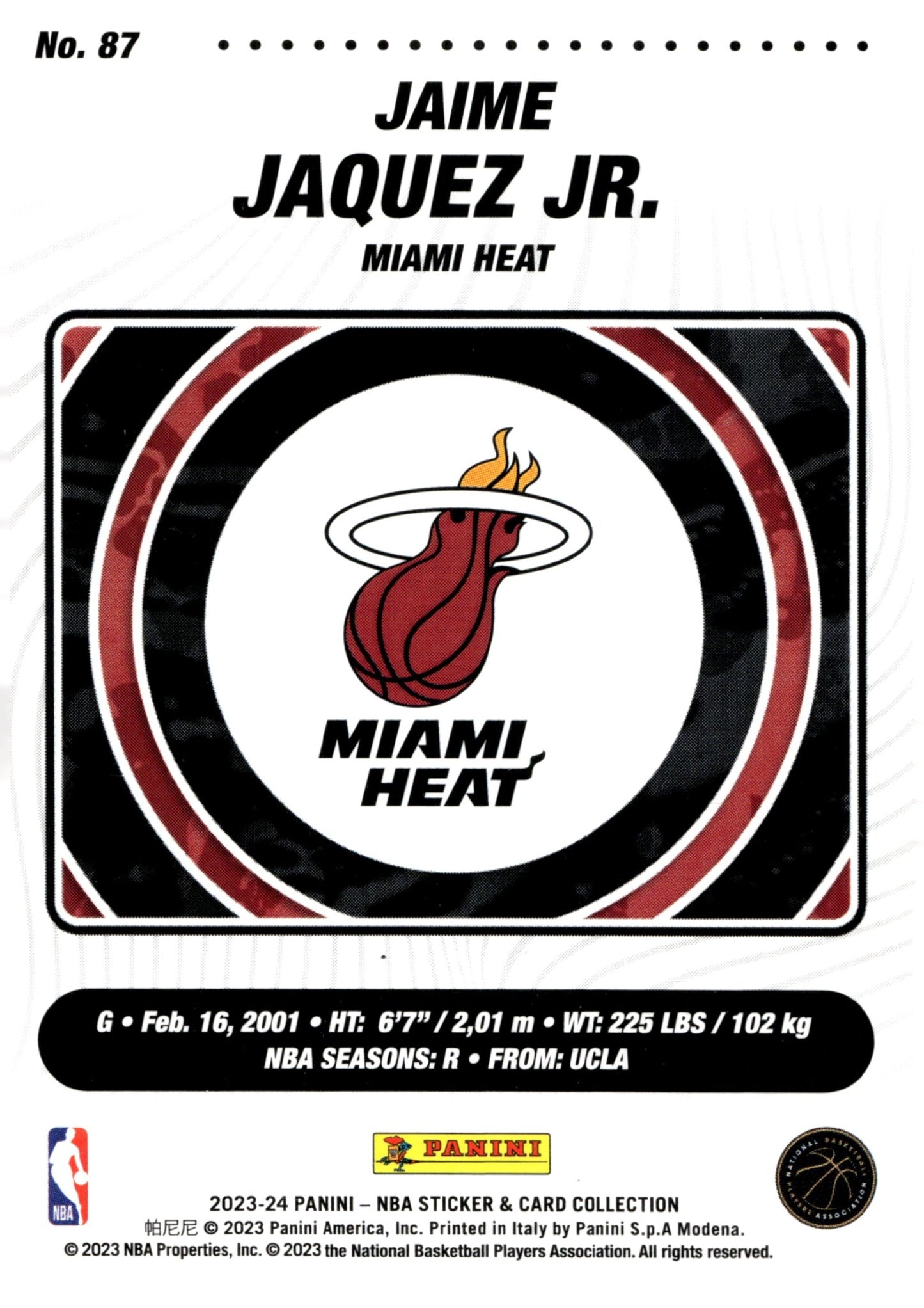 Jaime Jaquez Jr. 2023 - 24 Panini NBA Sticker & Card Collection RC #87 - Collector Store LLC