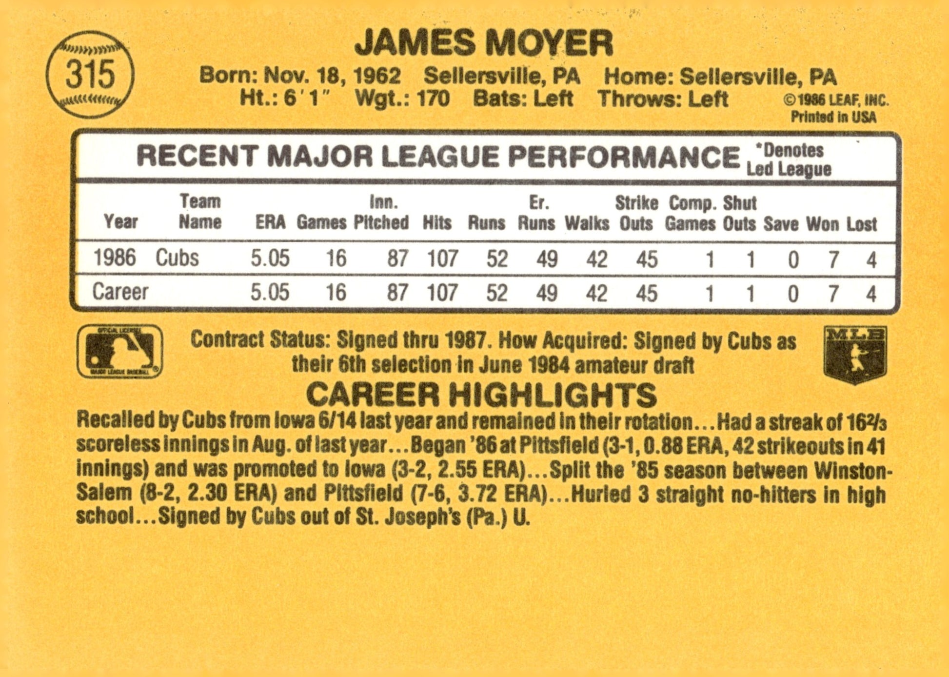 Jaime Moyer 1987 Donruss RC 315 - Collector Store LLC