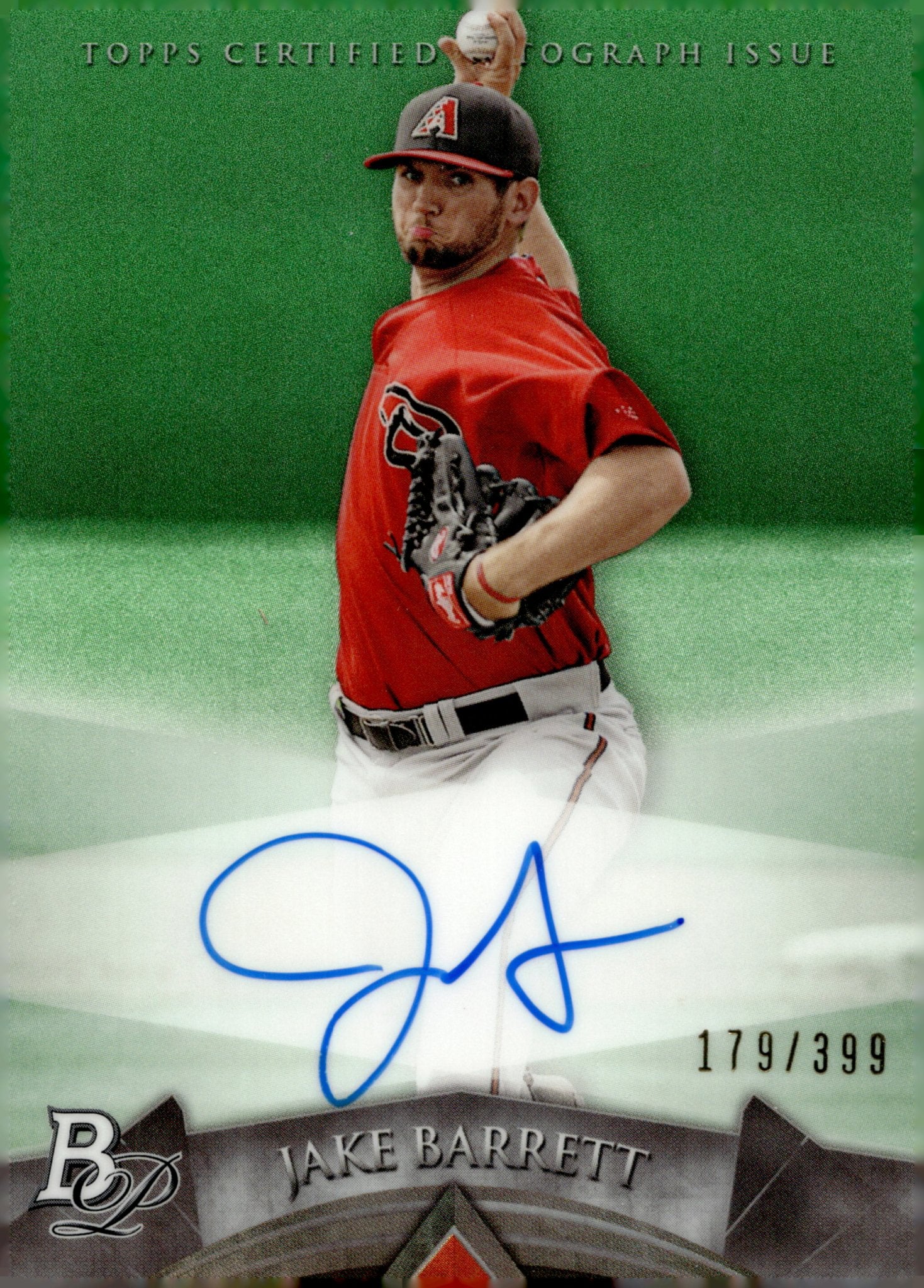 Jake Barrett 2014 Bowman Platinum Green Refractor Auto 179/399 #AP - JB - Collector Store LLC