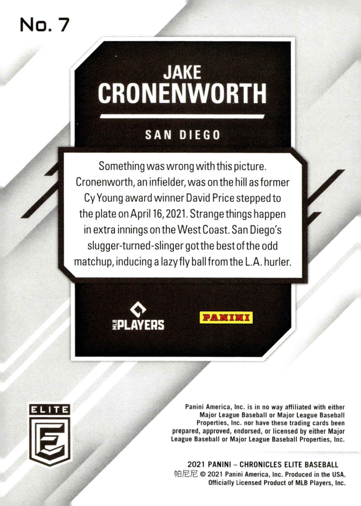 Jake Cronenworth 2021 Panini Chronicles Elite Holo RC 7 - Collector Store LLC