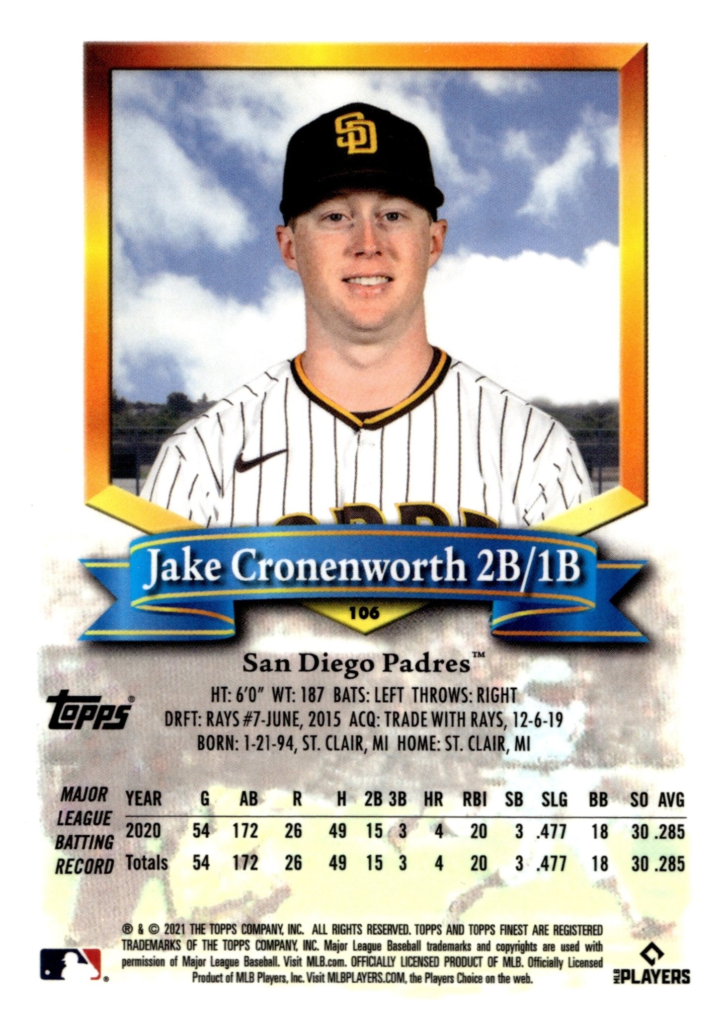 Jake Cronenworth 2021 Topps Finest RC 106 1 - Collector Store LLC