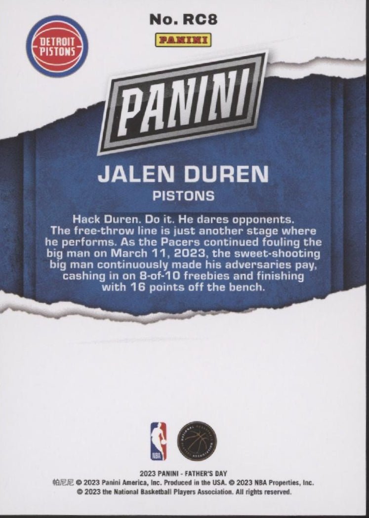 Jalen Duren 2023 Panini Father's Day Red RC 57/99 #RC8 - Collector Store LLC