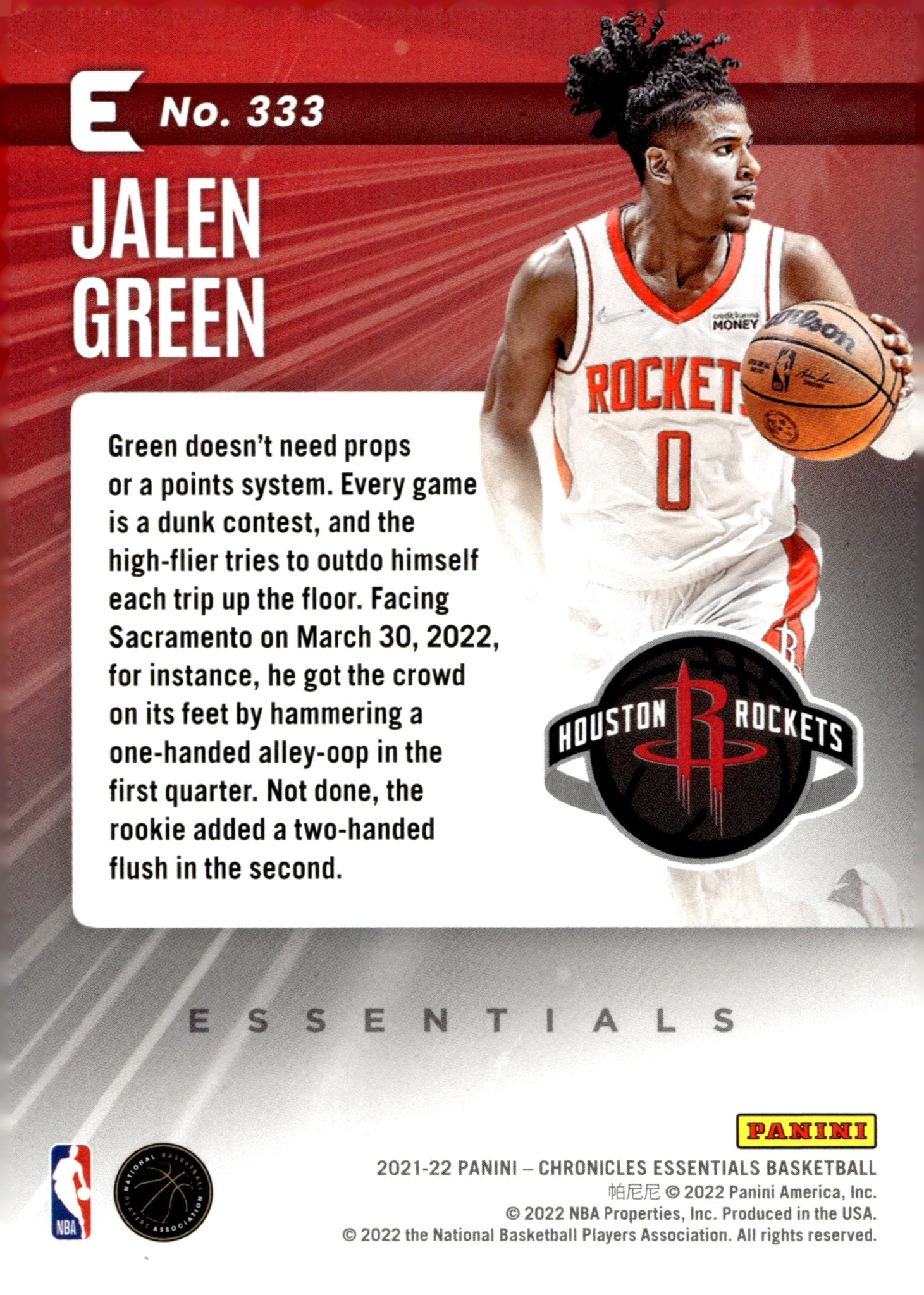 Jalen Green 2021 - 22 Panini Chronicles Essentials Pink RC #333 - Collector Store LLC