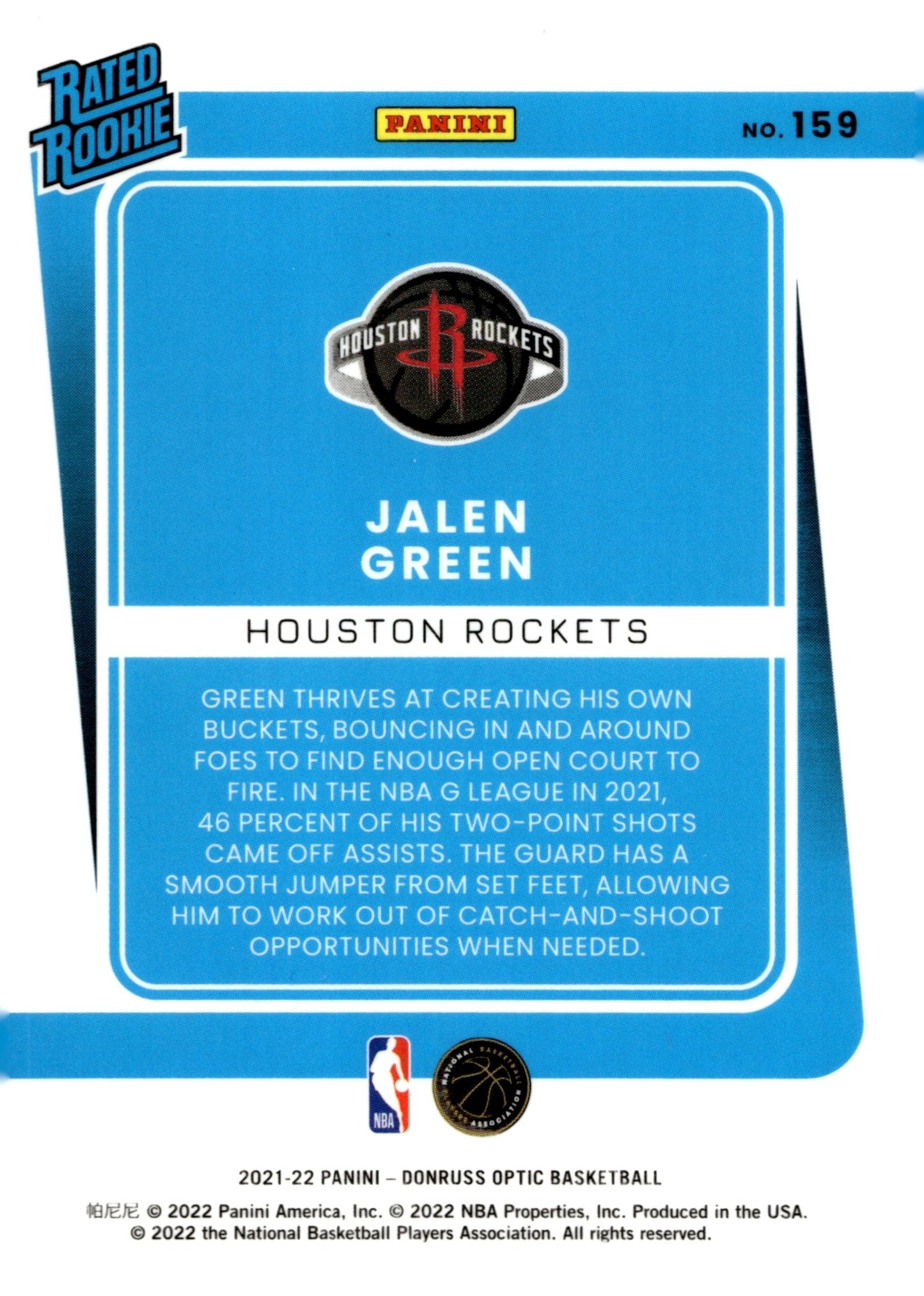 Jalen Green 2021 - 22 Panini Donruss Optic Rated Rookie RC #159 #1 - Collector Store LLC