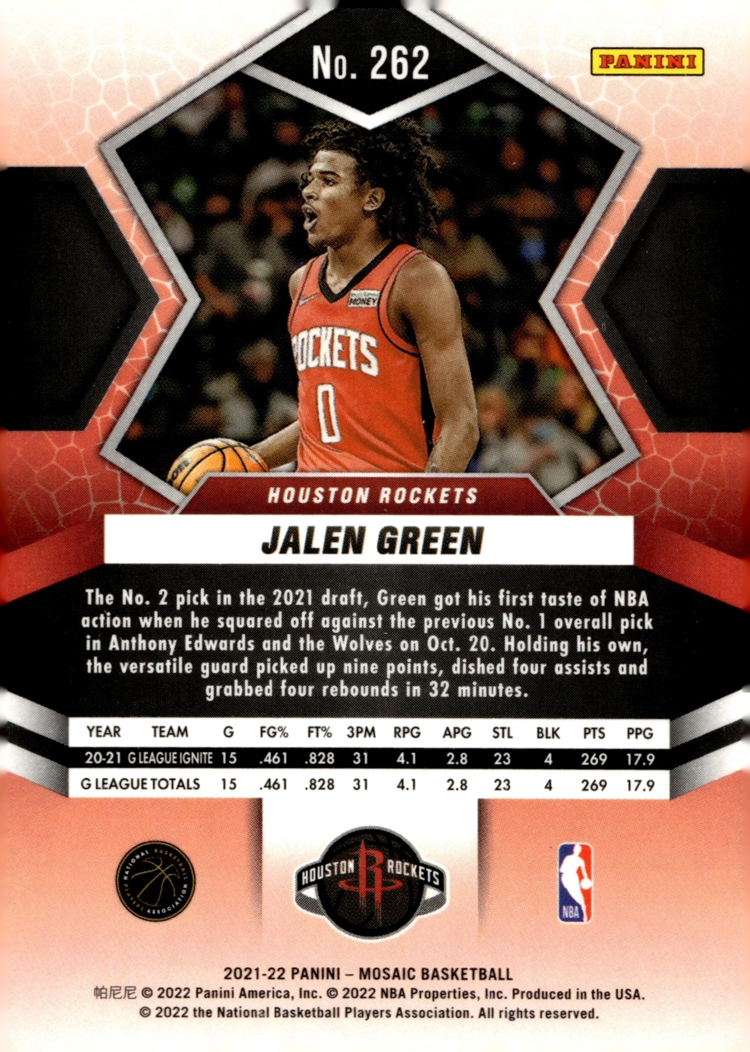 Jalen Green 2021 - 22 Panini Mosaic RC #262 - Collector Store LLC