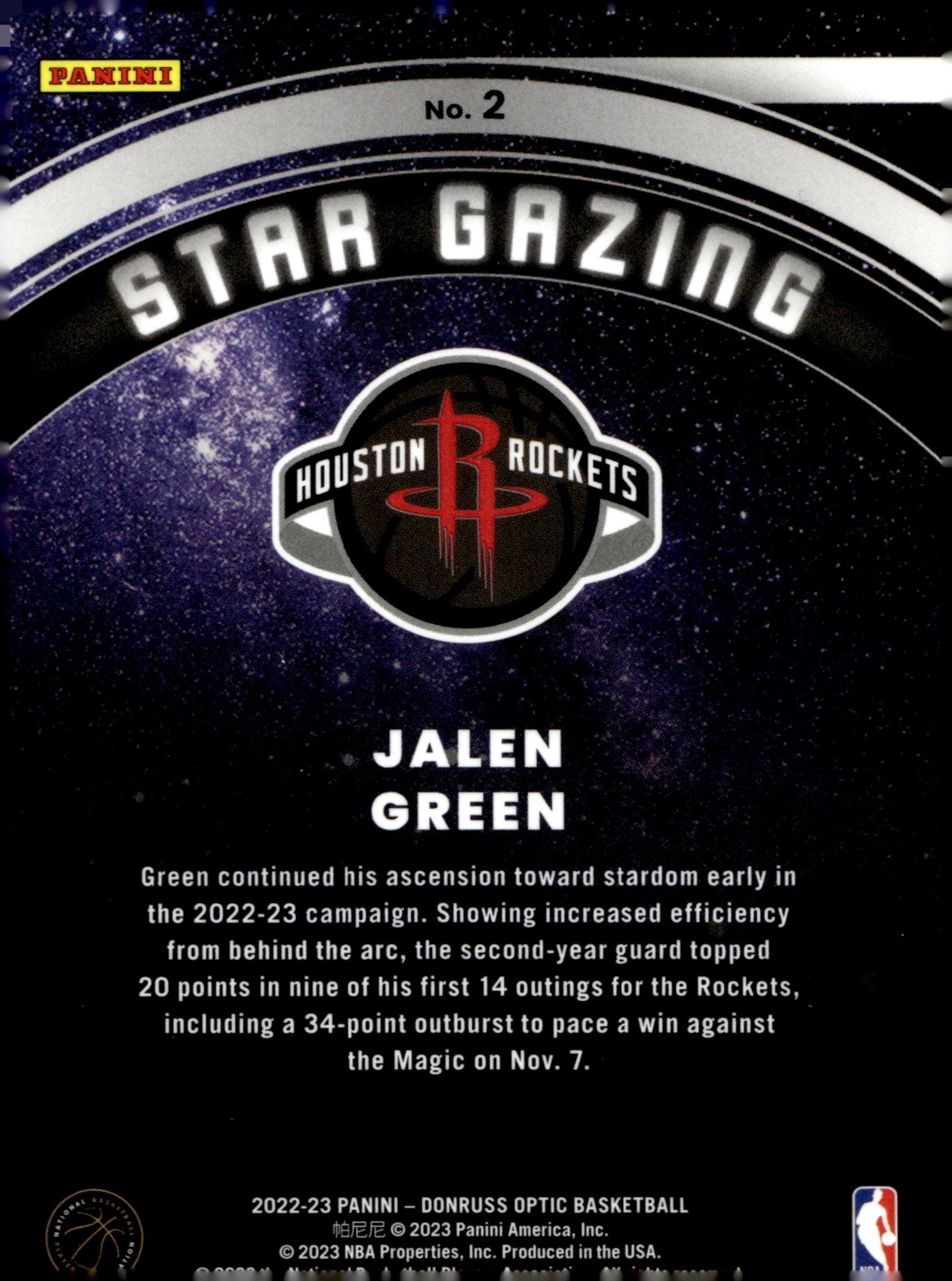 Jalen Green 2022 - 23 Panini Donruss Optic Star Gazing #2 - Collector Store LLC