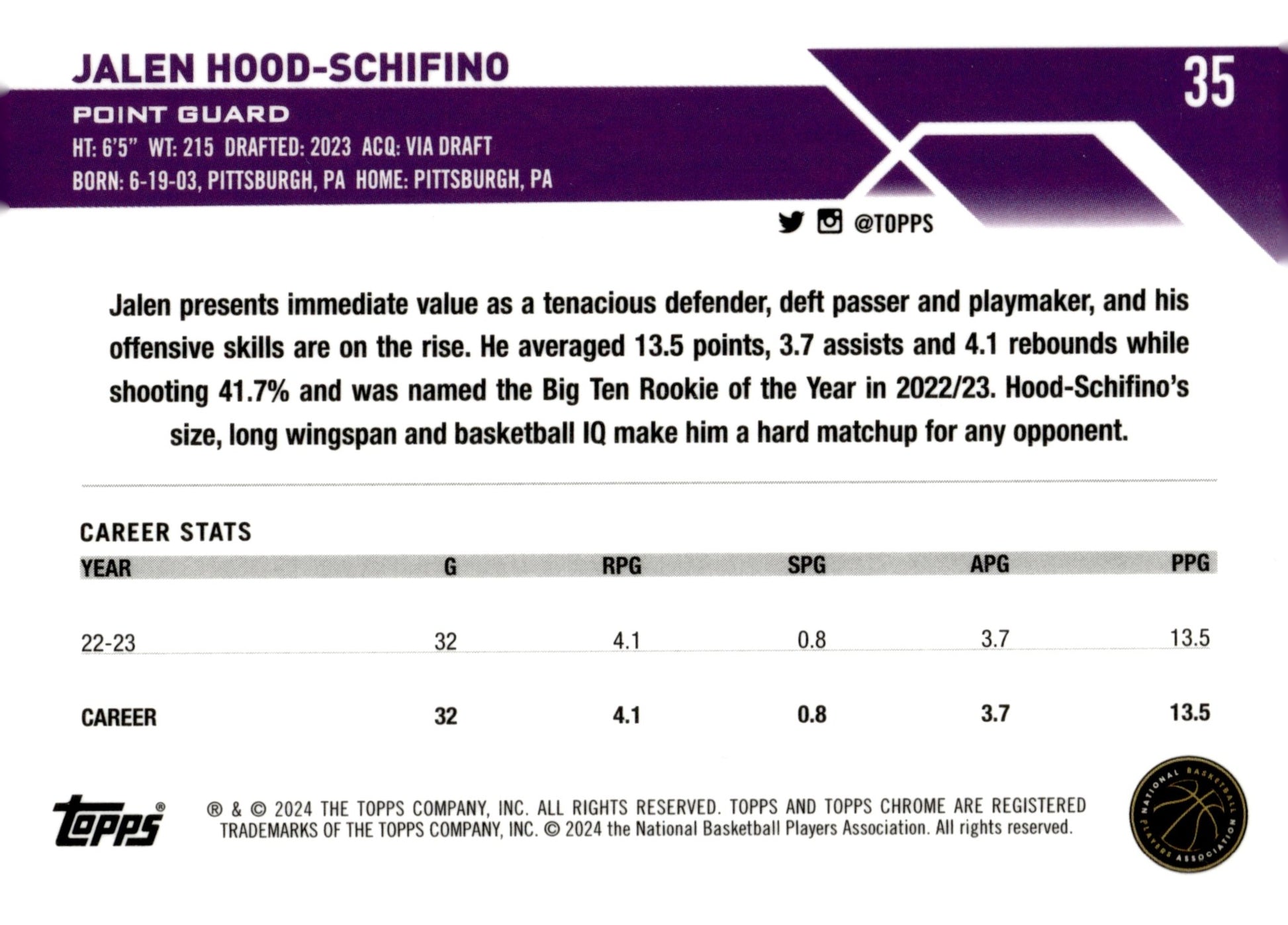 Jalen Hood - Schifing 2024 Topps Chrome RC #35 - Collector Store LLC