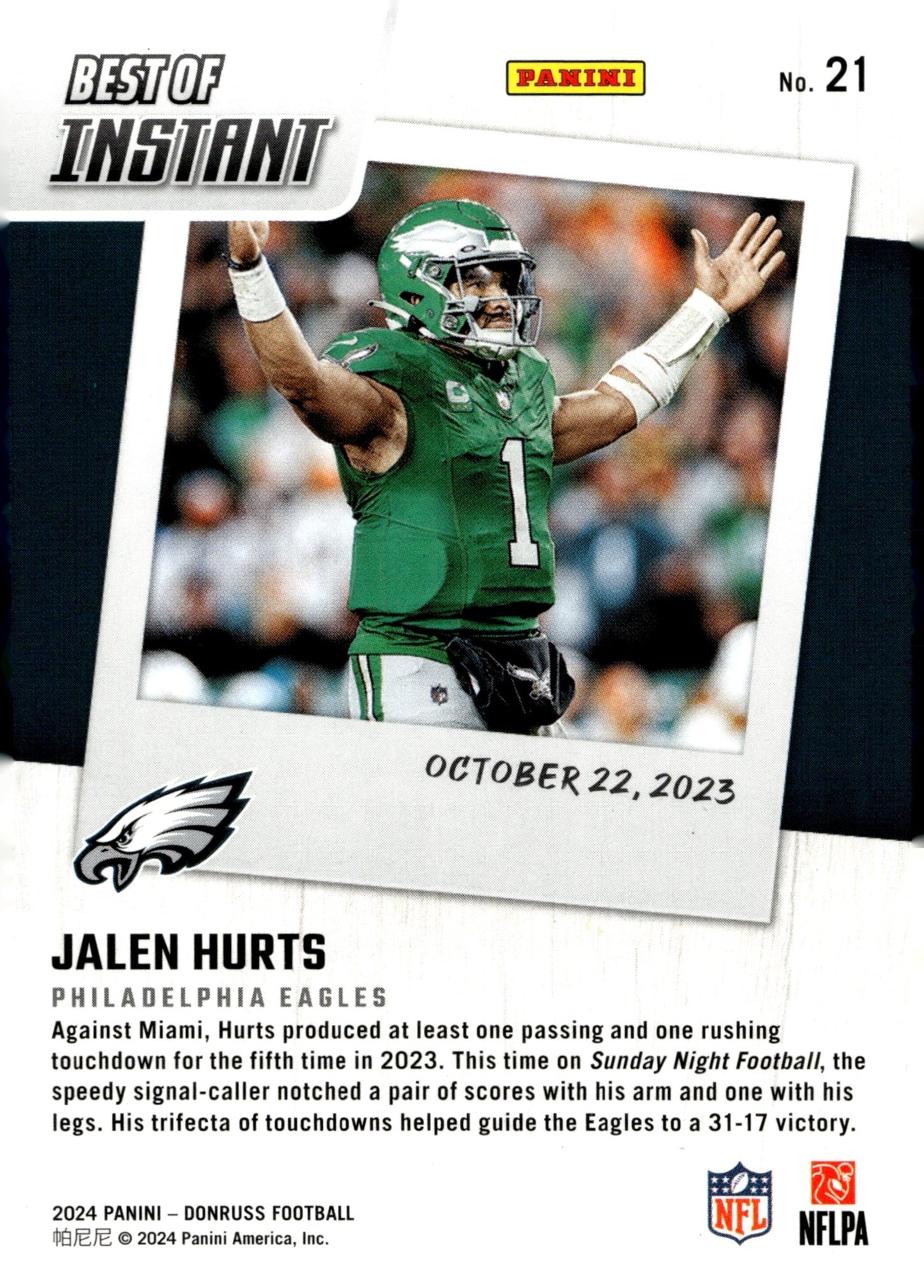 Jalen Hurts 2024 Panini Donruss Best of Instant #21 - Collector Store LLC