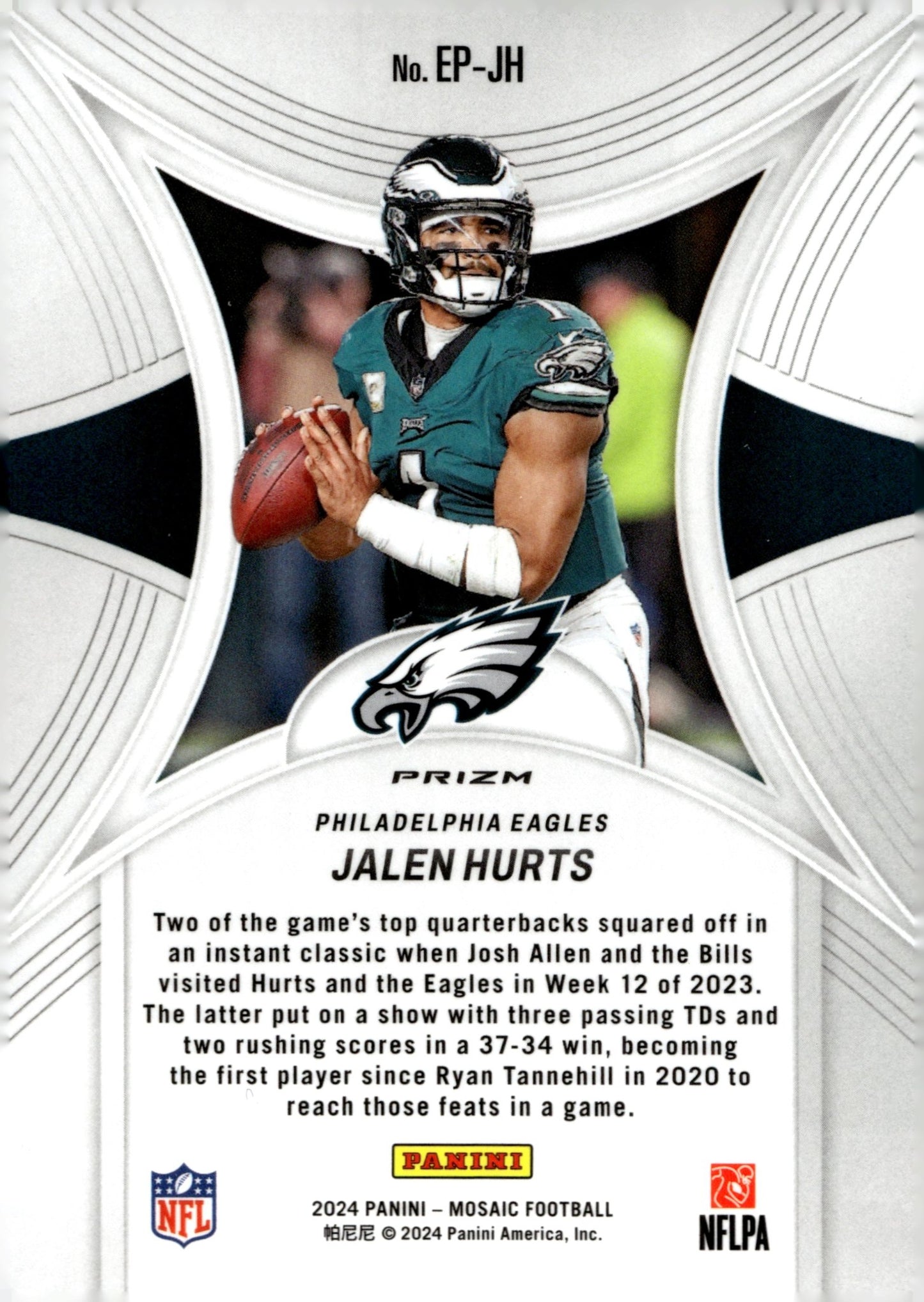 Jalen Hurts 2024 Panini Mosaic Epic Performers Green Prizm #EP - JH - Collector Store LLC