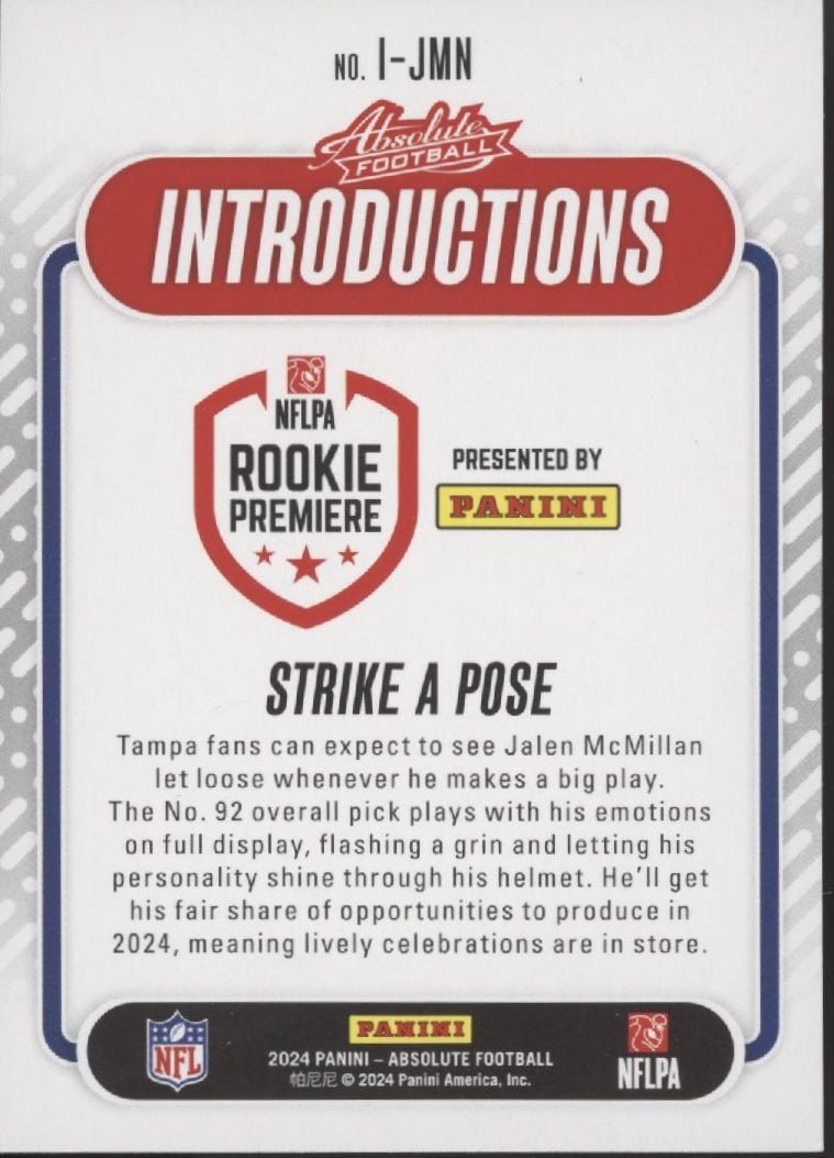 Jalen McMillan 2024 Panini Absolute Introductions Strike a Pose RC #I - JMN - Collector Store LLC