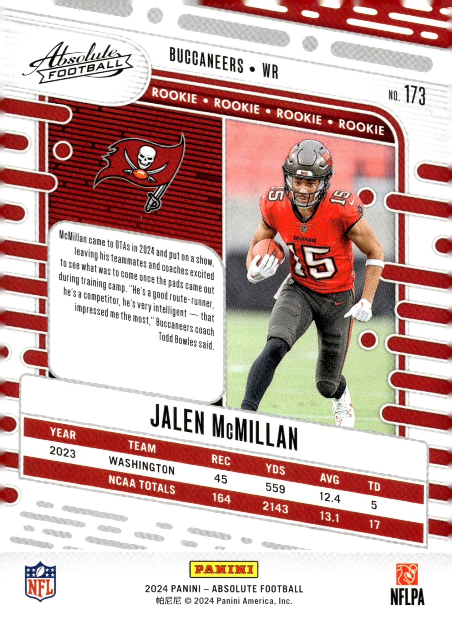 Jalen McMillan 2024 Panini Absolute Red Squares RC 137/499 #173 - Collector Store LLC