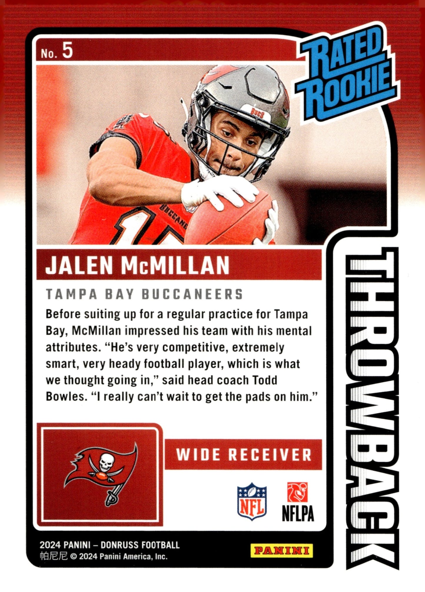 Jalen McMillan 2024 Panini Donruss Rated Rookie Throwback RC #5 - Collector Store LLC