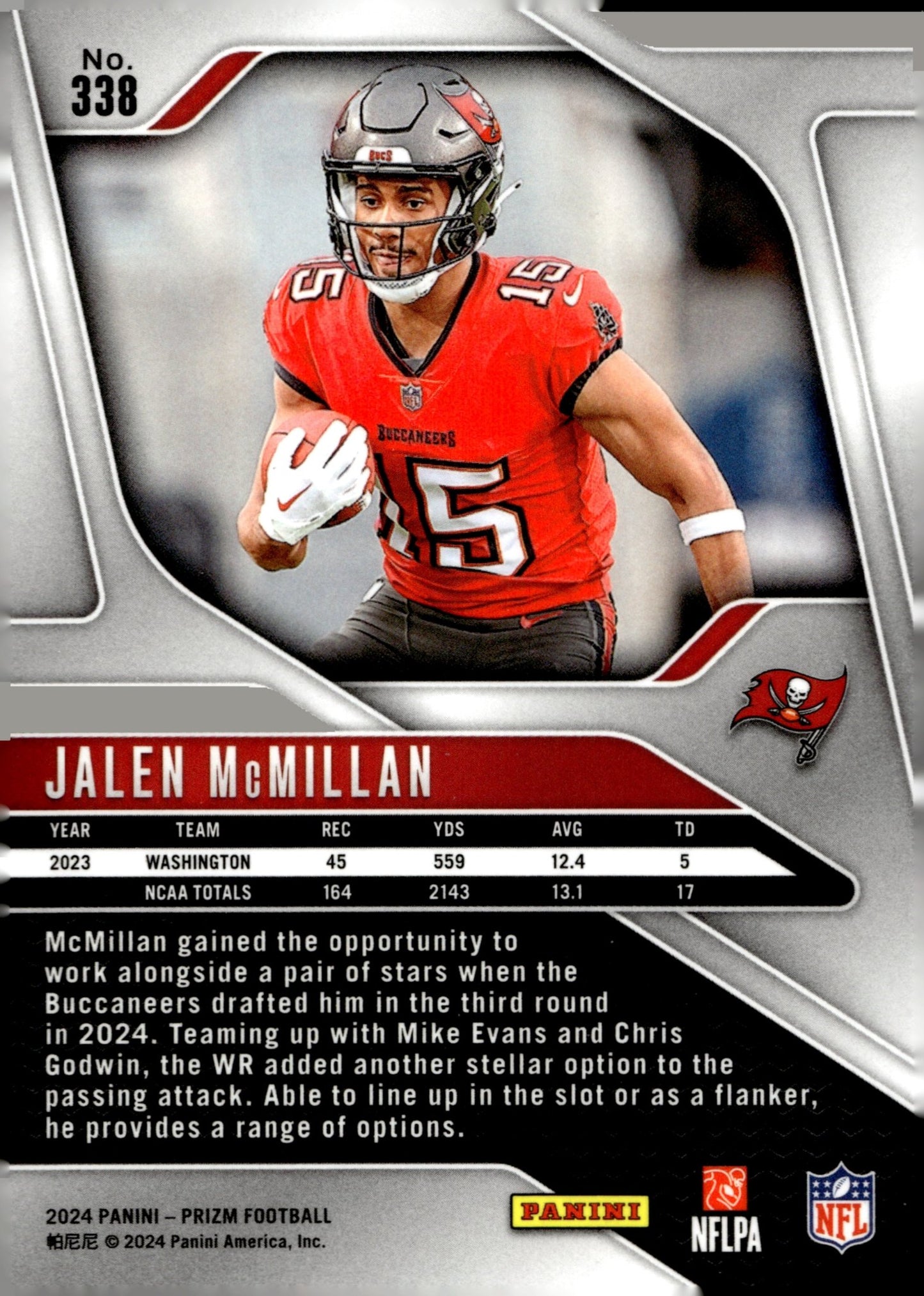 Jalen McMillan 2024 Panini Prizm RC #338 - Collector Store LLC