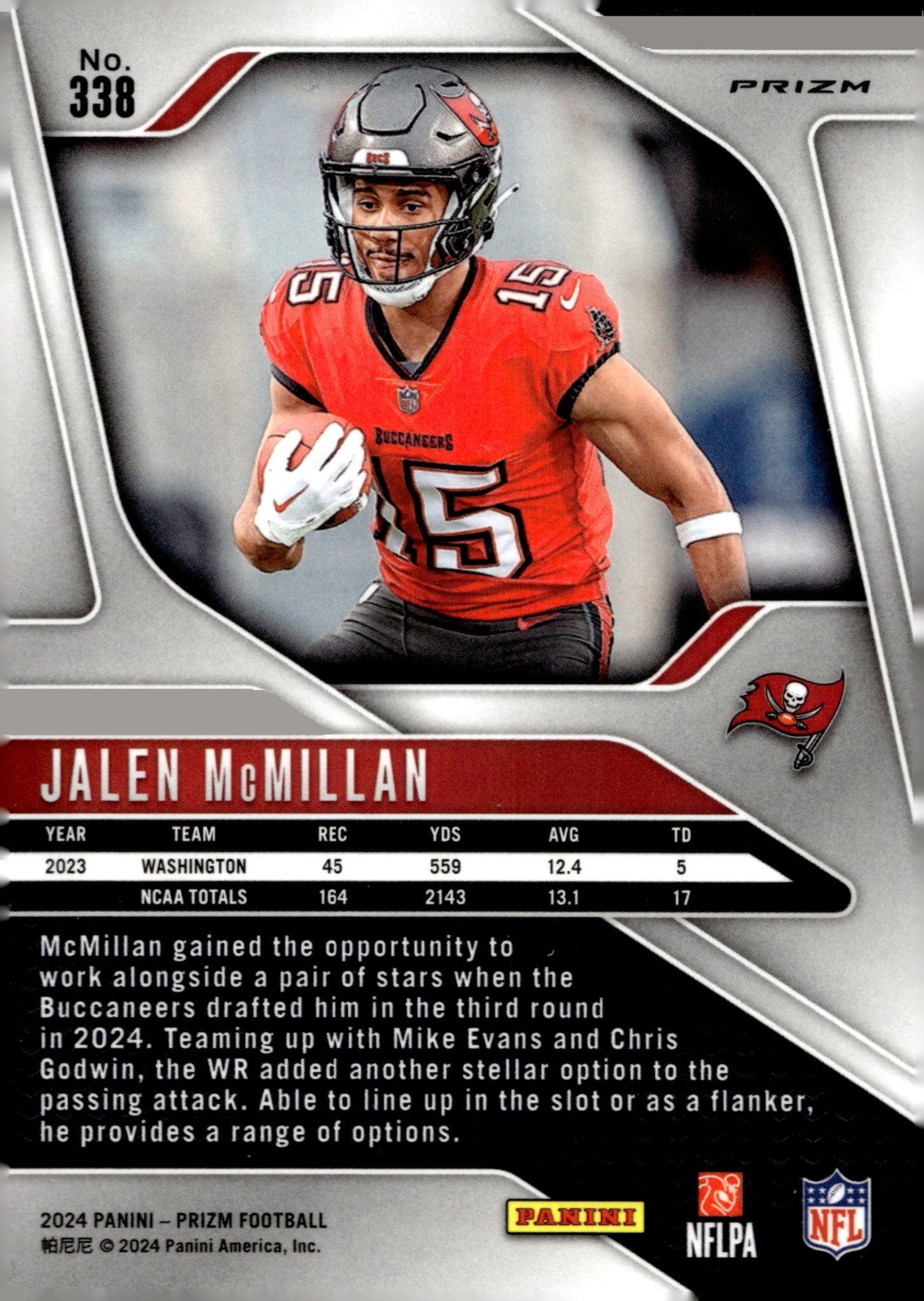 Jalen McMillan 2024 Panini Prizm Red White & Blue Prizm RC #338 - Collector Store LLC