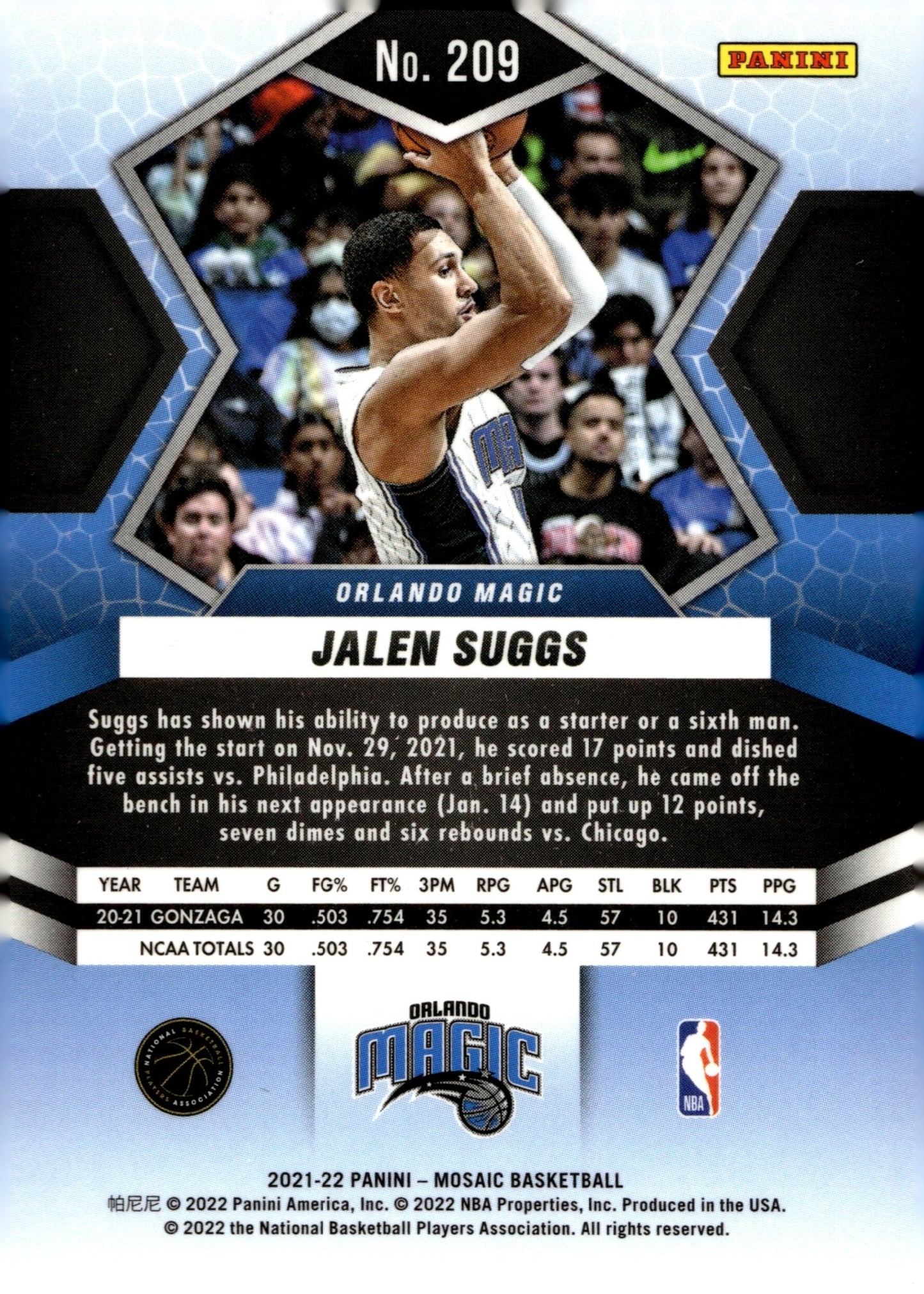 Jalen Suggs 2021 - 22 Panini Mosaic RC #209 - Collector Store LLC