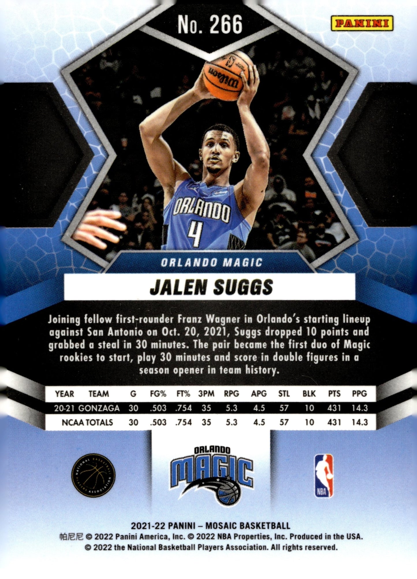 Jalen Suggs 2021 - 22 Panini Mosaic RC #266 - Collector Store LLC