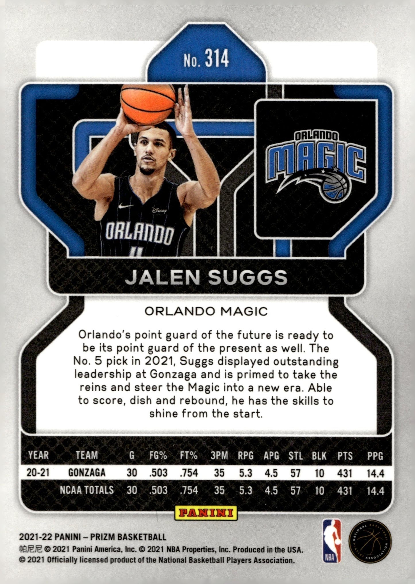Jalen Suggs 2021 - 22 Panini Prizm RC #314 #2 - Collector Store LLC