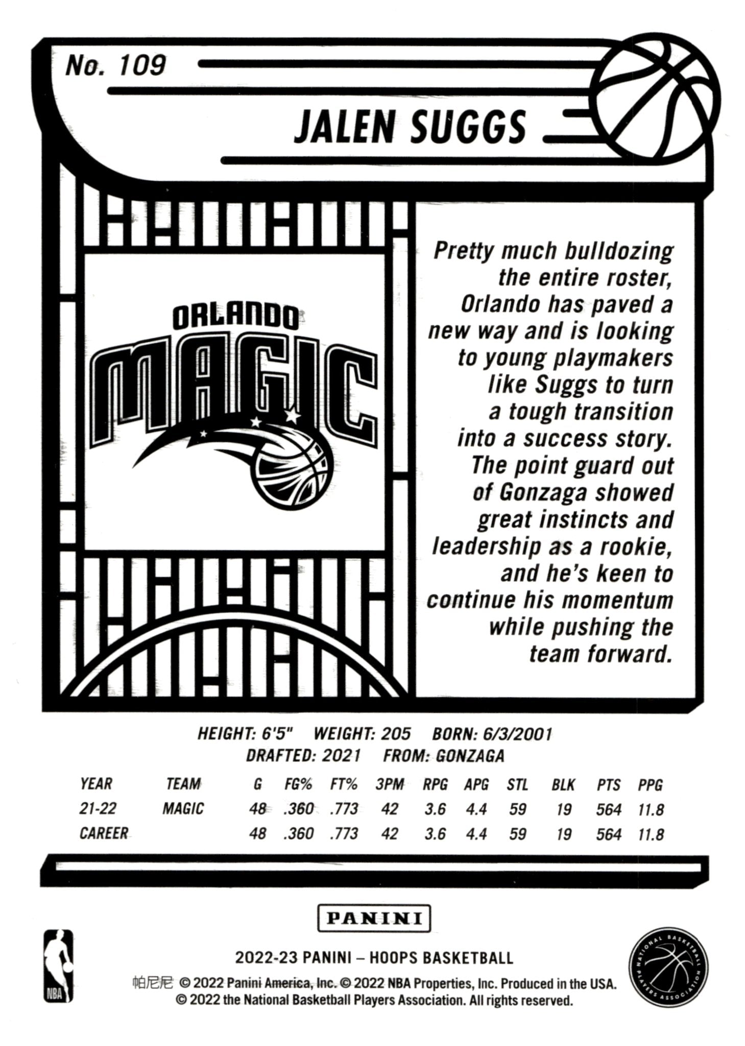 Jalen Suggs 2022 - 23 Panini Hoops Aqua Holo #109 - Collector Store LLC