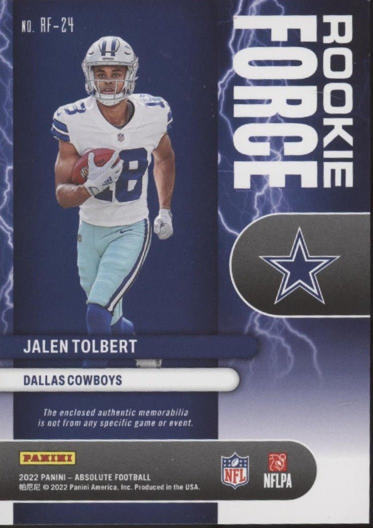Jalen Tolbert 2022 Panini Absolute Rookie Force Swatch RC #RF - 24 - Collector Store LLC