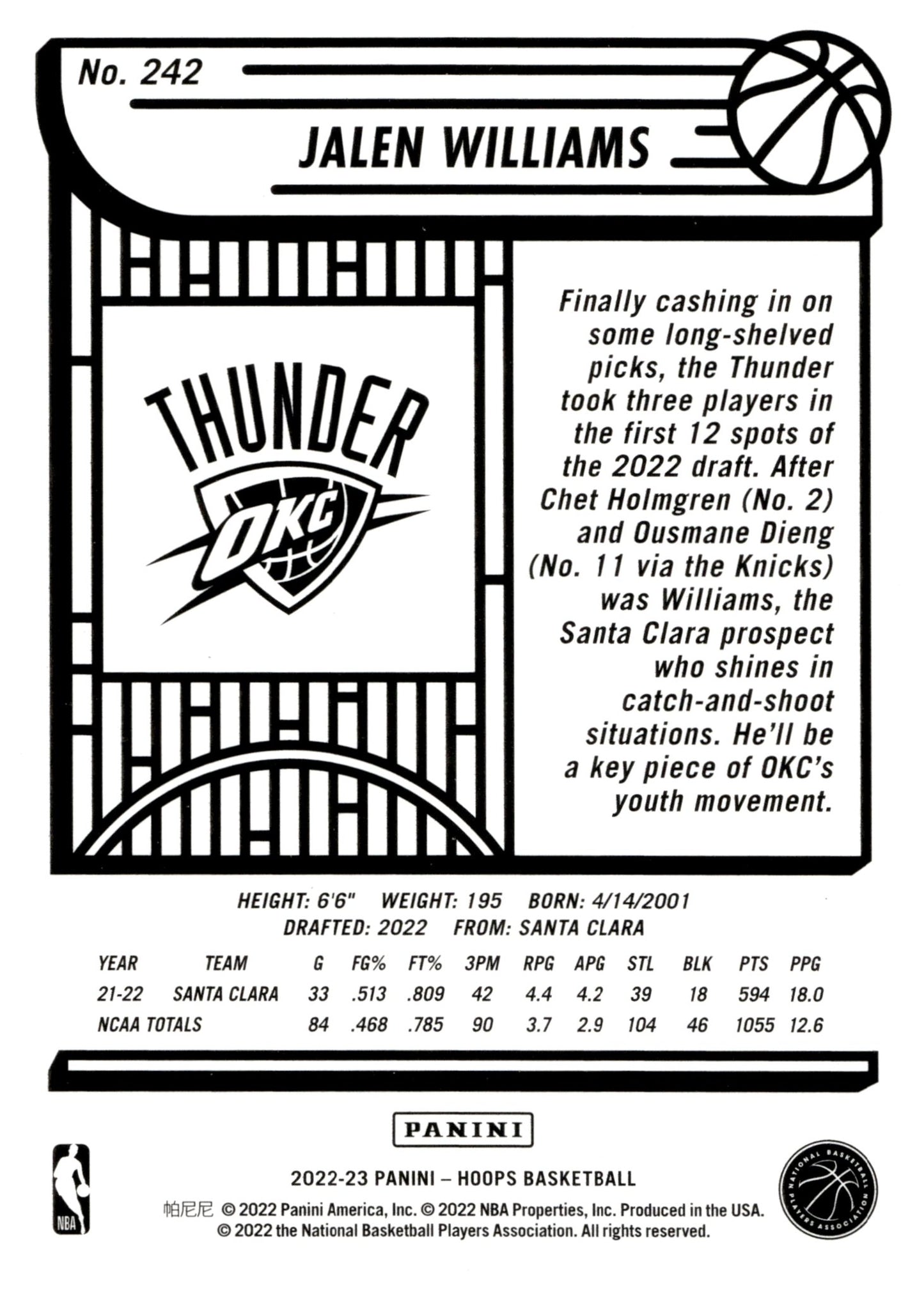 Jalen Williams 2022 - 23 Panini Hoops #242 - Collector Store LLC