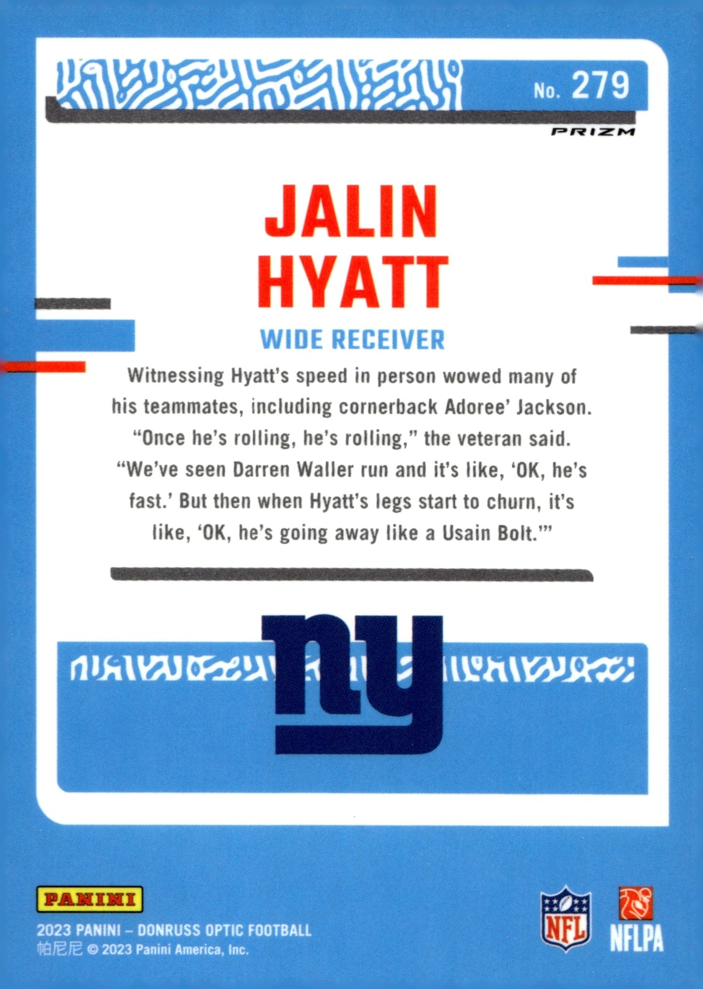 Jalin Hyatt 2023 Panini Donruss Optic Rated Rookie Green Lazer Prizm RC #279 - Collector Store LLC