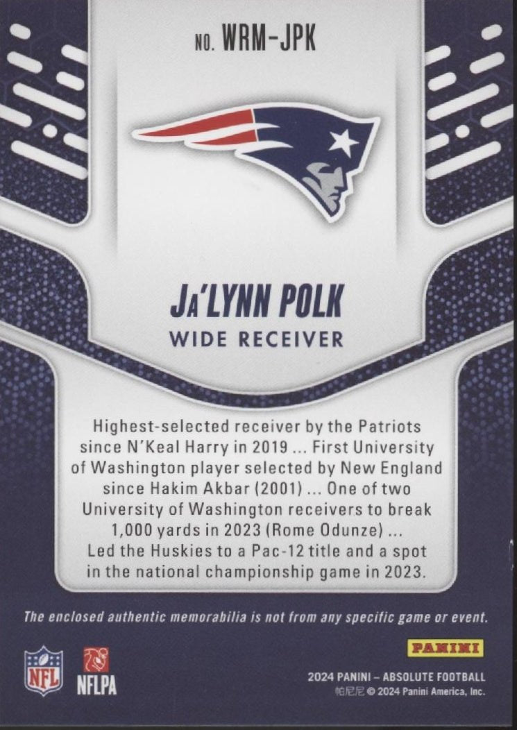 Ja'Lynn Polk 2024 Panini Absolute War Room Red Swatch RC 179/199 #WRM - JPK - Collector Store LLC