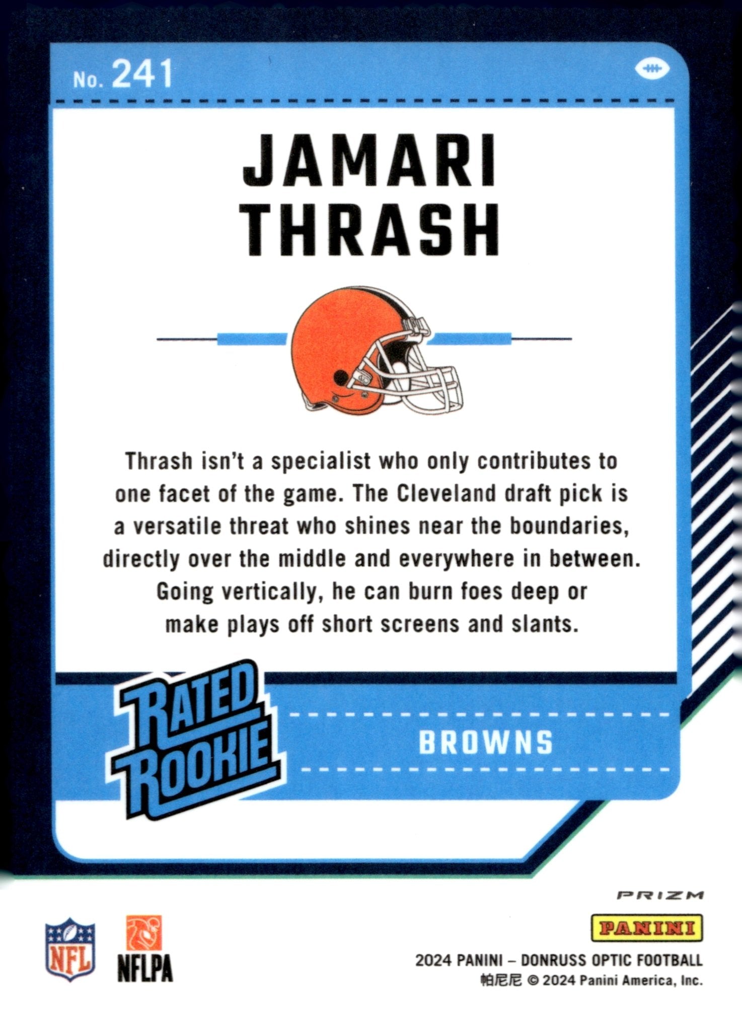 Jamari Thrash 2024 Panini Donruss Optic Rated Rookie Blue Scope Prizm RC 241 - Collector Store LLC