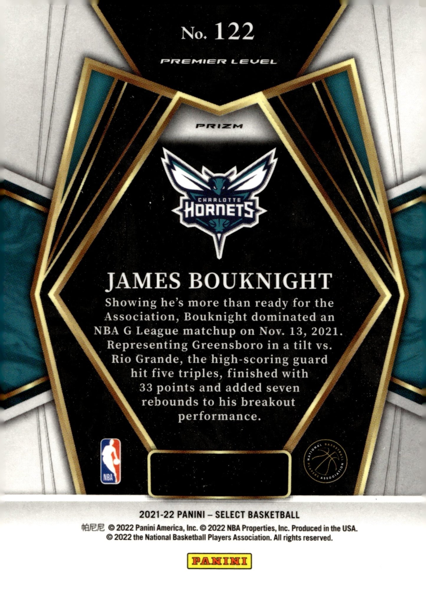 James Bouknight 2021 - 22 Panini Select Blue Shimmer Prizm RC #122 - Collector Store LLC