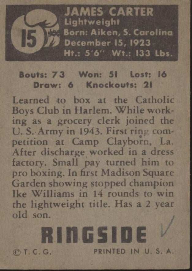 James Carter 1951 Topps Ringside #15 VG - Collector Store LLC