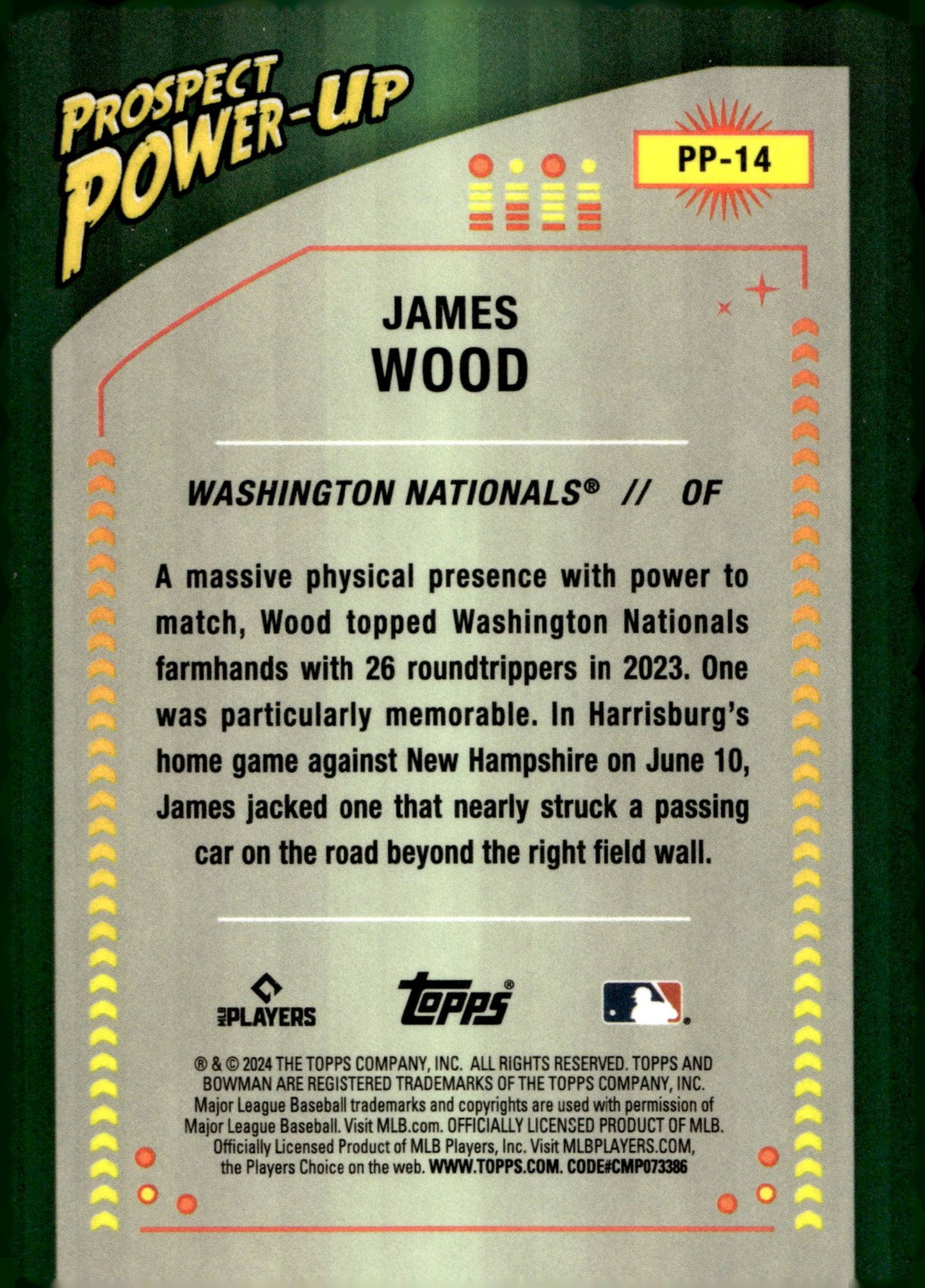 James Wood 2024 Bowman Chrome Prospect Power Up Mojo Refractor #PP - 14 - Collector Store LLC