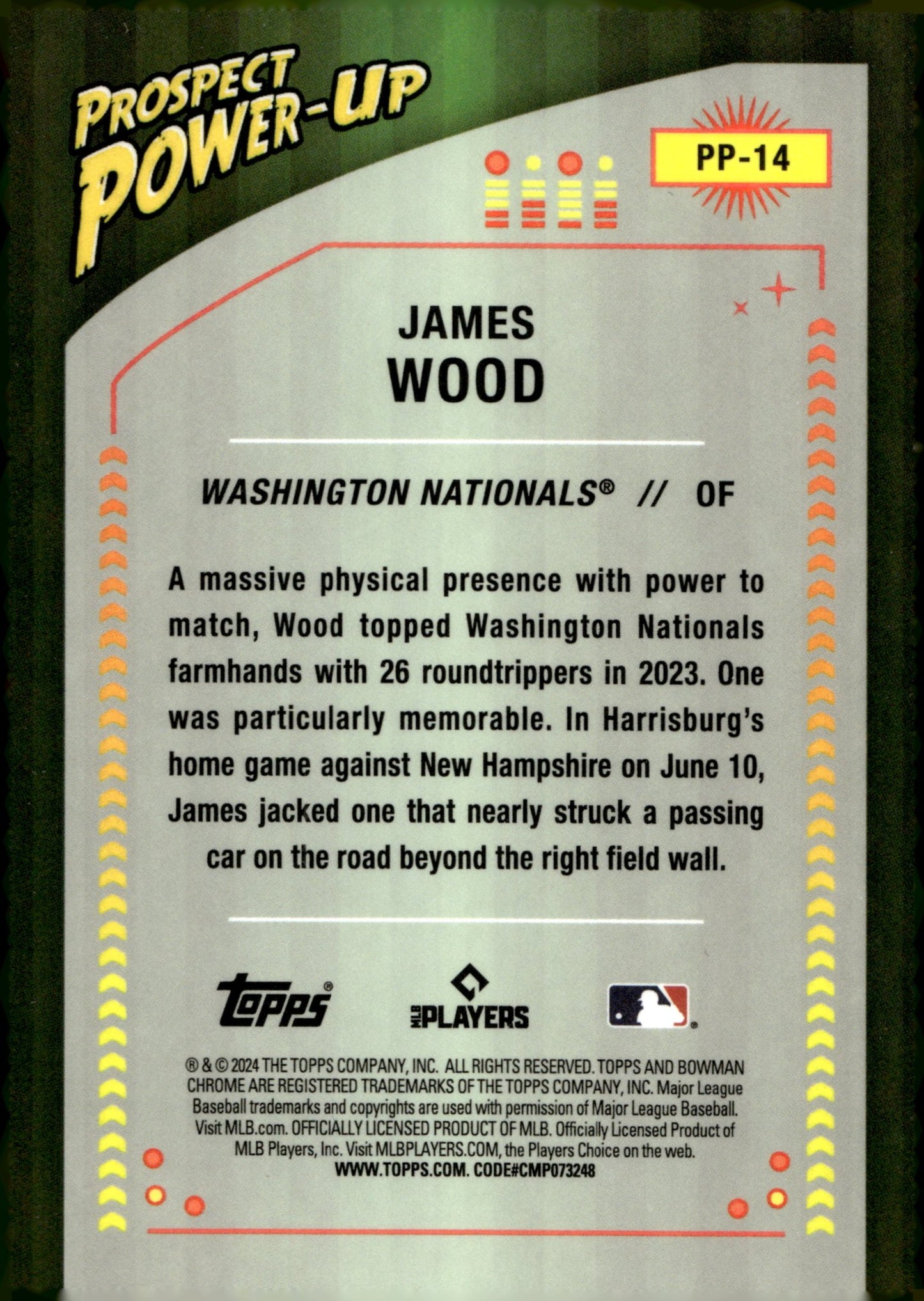 James Wood 2024 Bowman Chrome Prospect Power Up Refractor #PP - 14 - Collector Store LLC