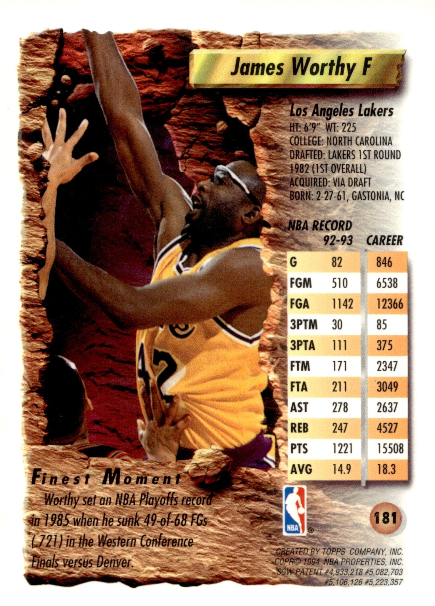 James Worthy 1993 - 94 Topps Finest #181 - Collector Store LLC