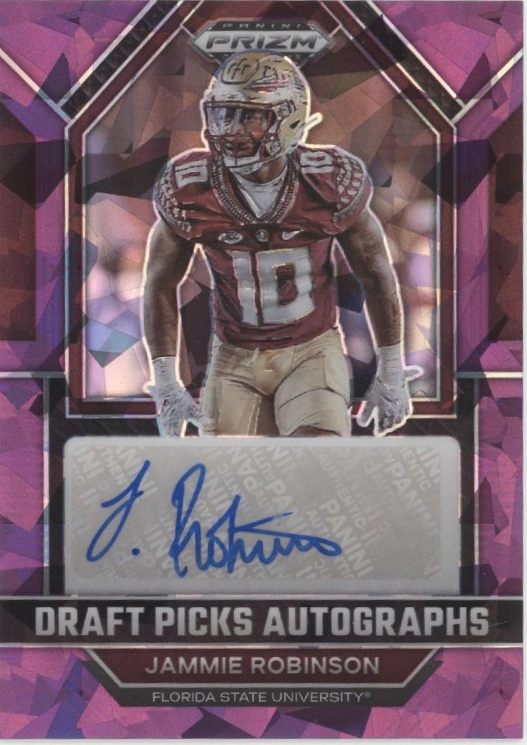 Jammie Robinson 2023 Panini Prizm Draft Picks Purple Ice Prizm Auto 89/99 - Collector Store LLC