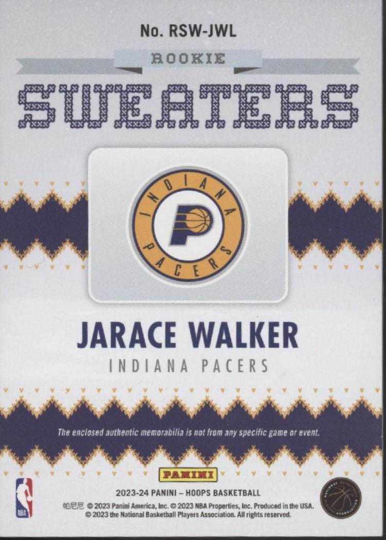 Jarace Walker 2023 - 24 Panini Hoops Sweaters Swatch RC #RSW - JWL - Collector Store LLC