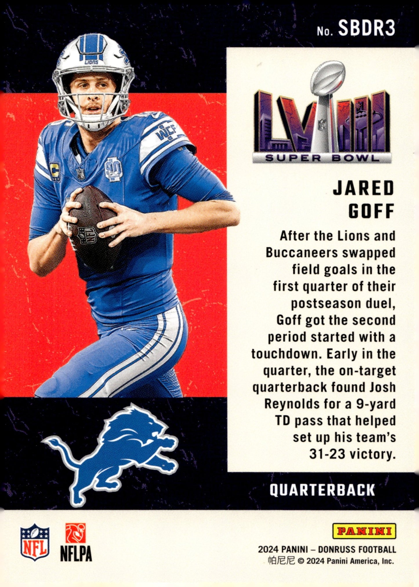Jared Goff 2024 Panini Donruss Road to the Super Bowl #SBDR3 - Collector Store LLC
