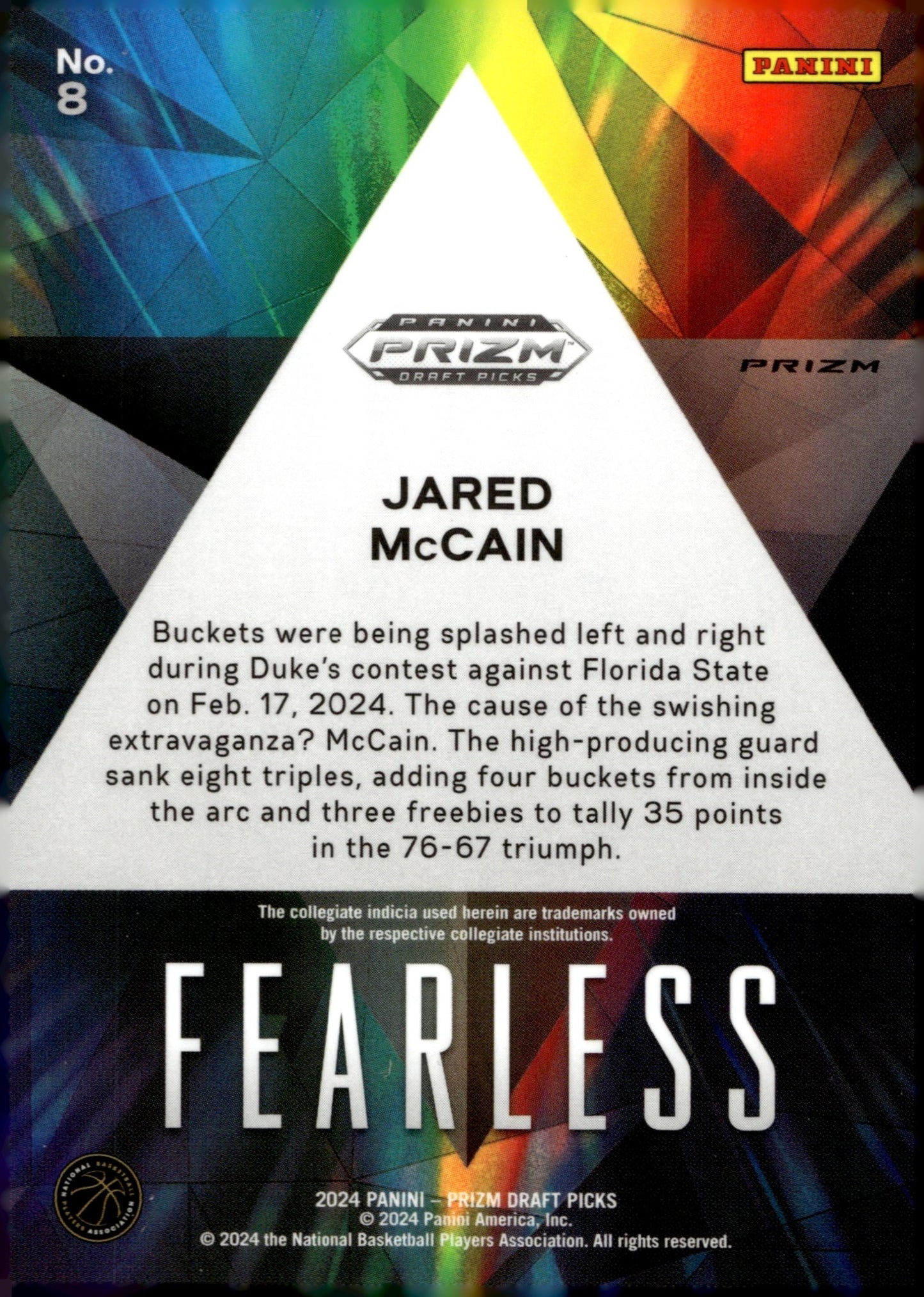 Jared McCain 2024 Panini Prizm Draft Picks Fearless Prizm RC #8 - Collector Store LLC