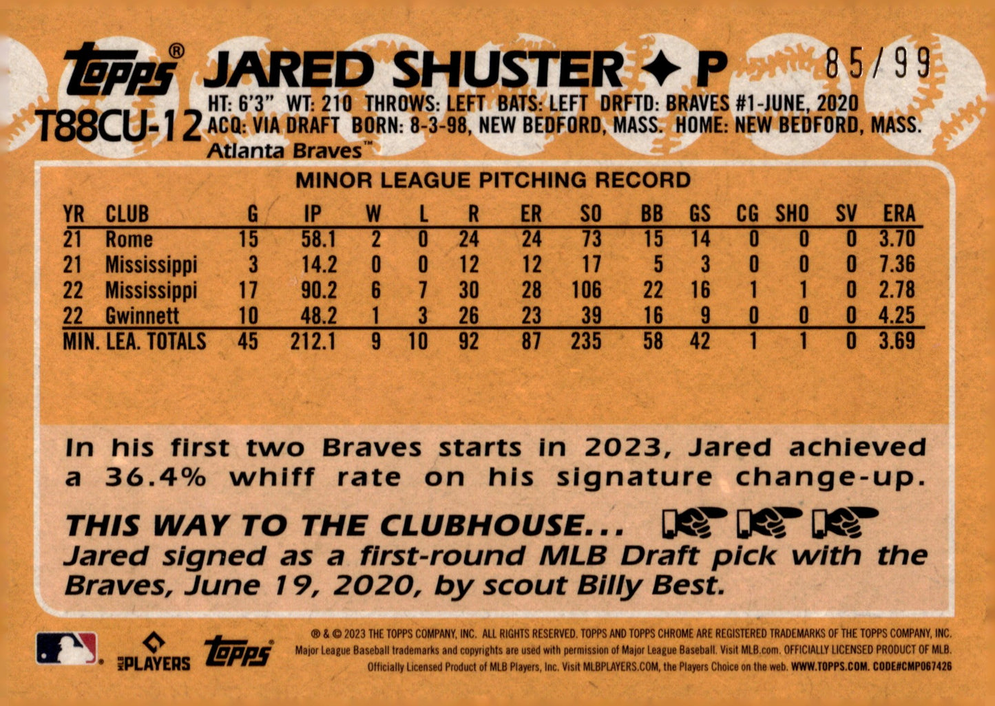 Jared Shuster 2023 Topps Chrome 35th Anniversary Green Mojo Refractor RC 85/99 - Collector Store LLC