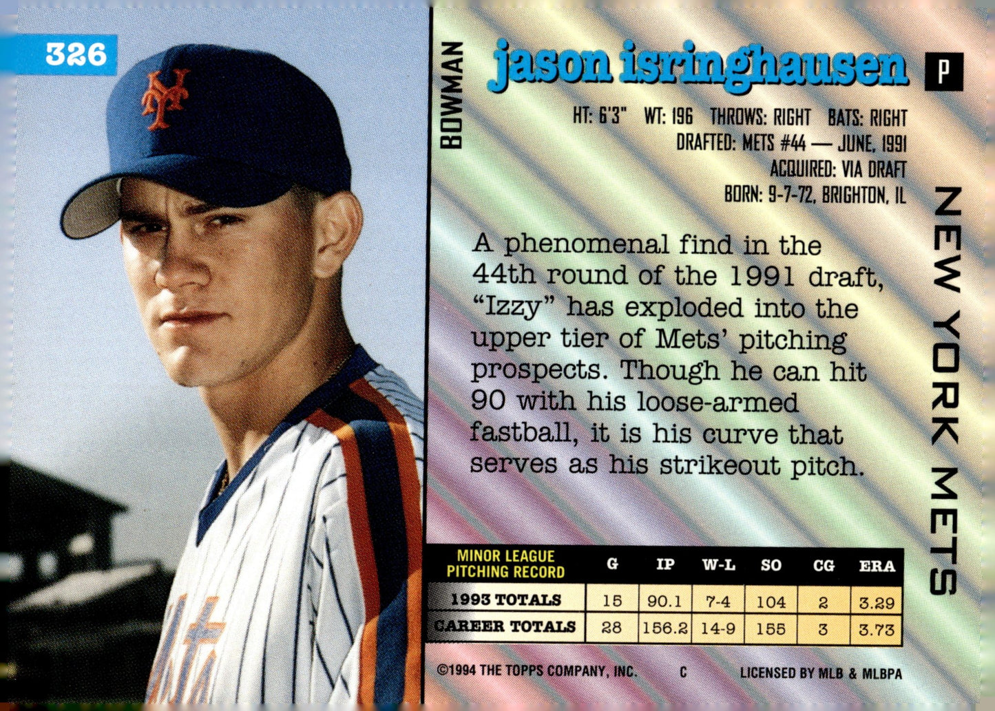 Jason Isringhausen 1994 Bowman RC #326 - Collector Store LLC