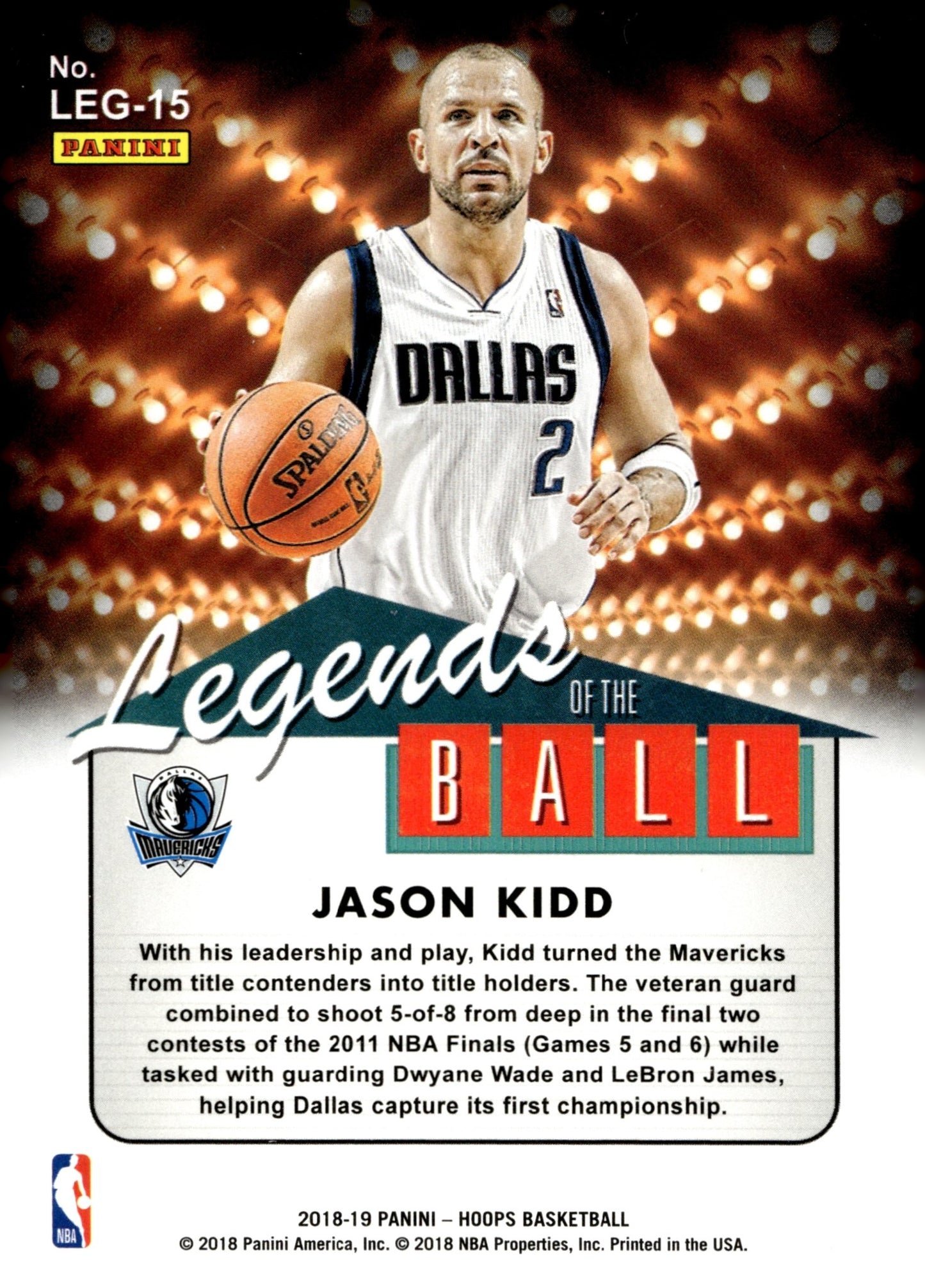 Jason Kidd 2018 - 19 Panini Hoops Legends of the Ball #LEG - 15 - Collector Store LLC