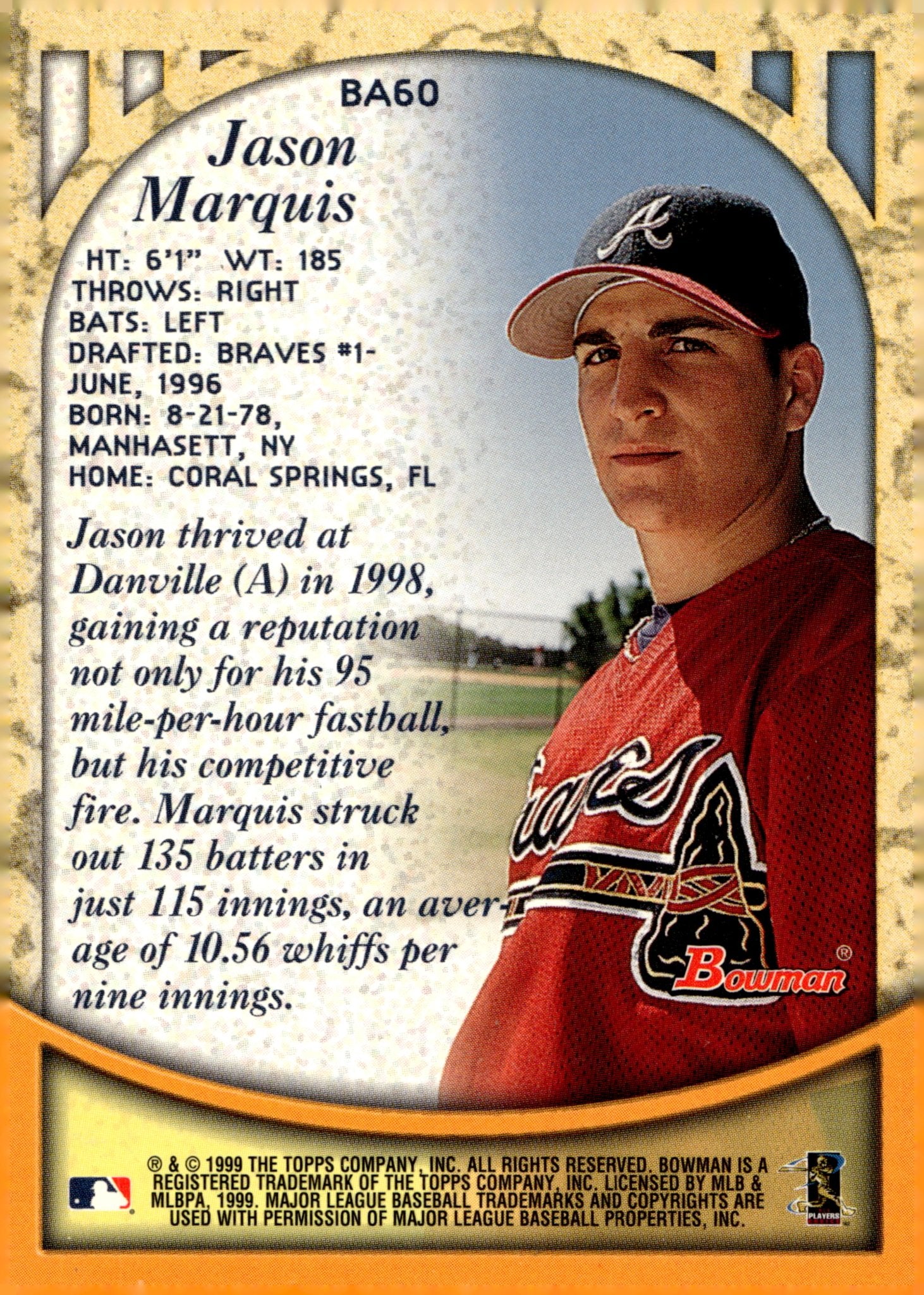 Jason Marquis 1999 Bowman Certified Blue Auto #BA60 - Collector Store LLC